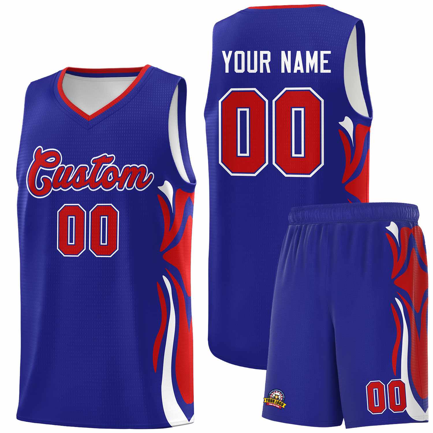Custom Royal Red-White Graffiti Pattern Side Curve Pattern Sports Uniform Basketball Jersey Sets