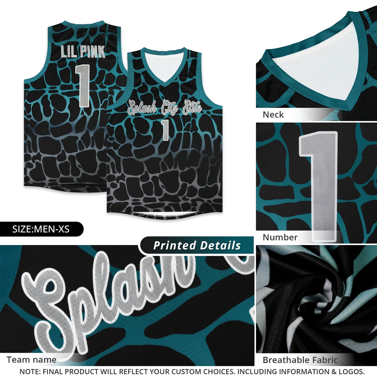 Custom Black Midnight Green-Gray Spotted Graffiti Pattern Sports Uniform Basketball Jersey