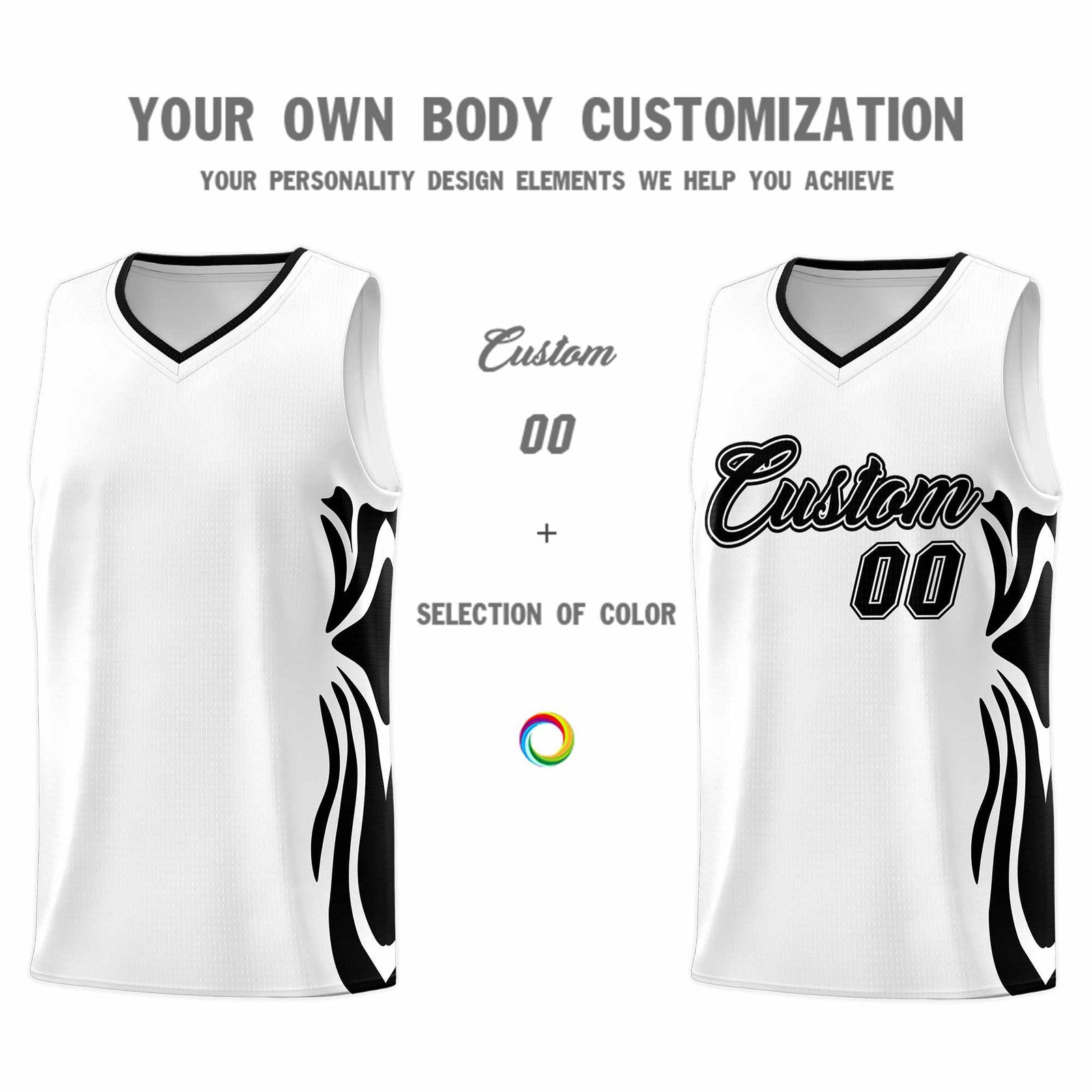 Custom White Black-Black Graffiti Pattern Side Curve Pattern Sports Uniform Basketball Jersey Sets
