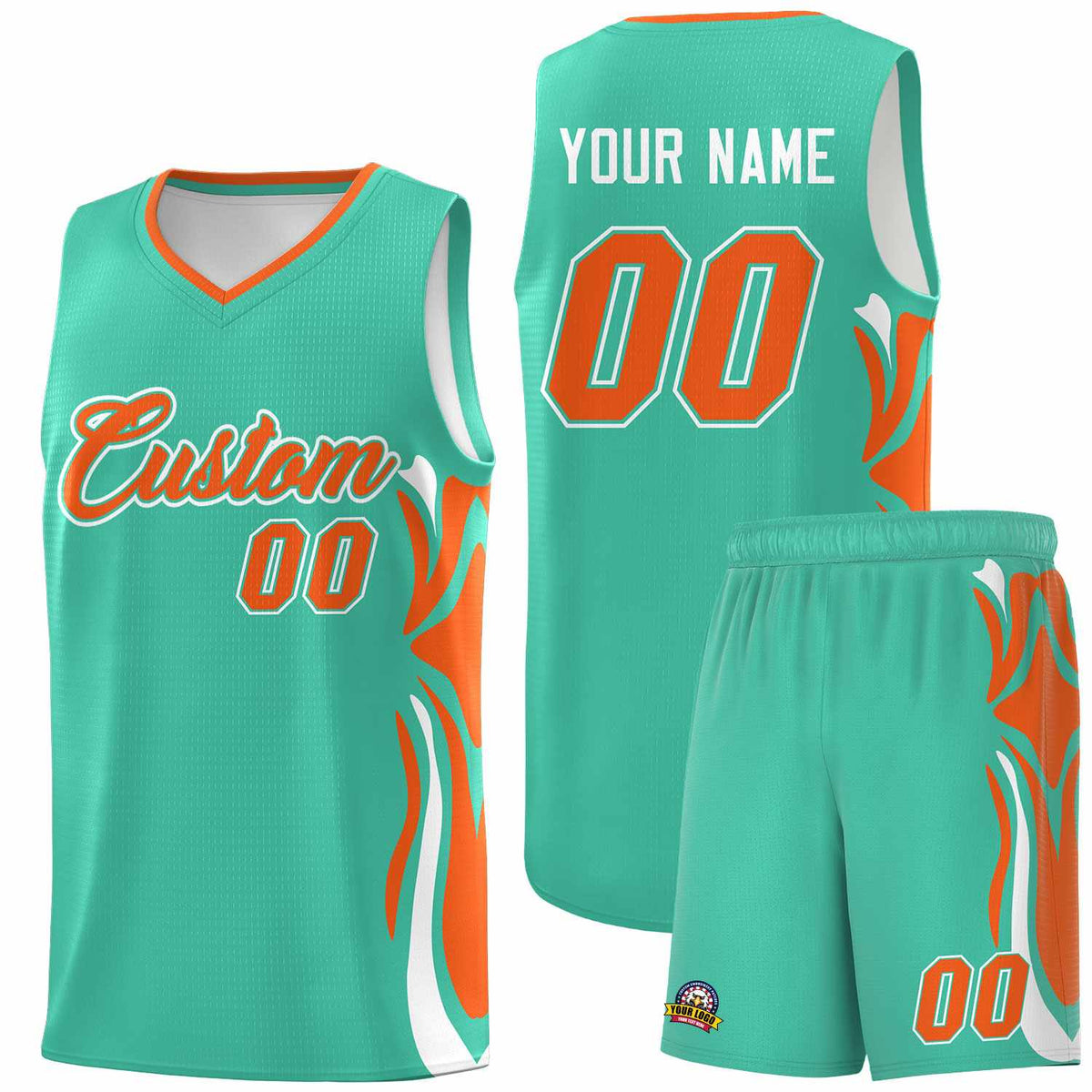Custom Bright Green Orange-White Graffiti Pattern Side Curve Pattern Sports Uniform Basketball Jersey Sets