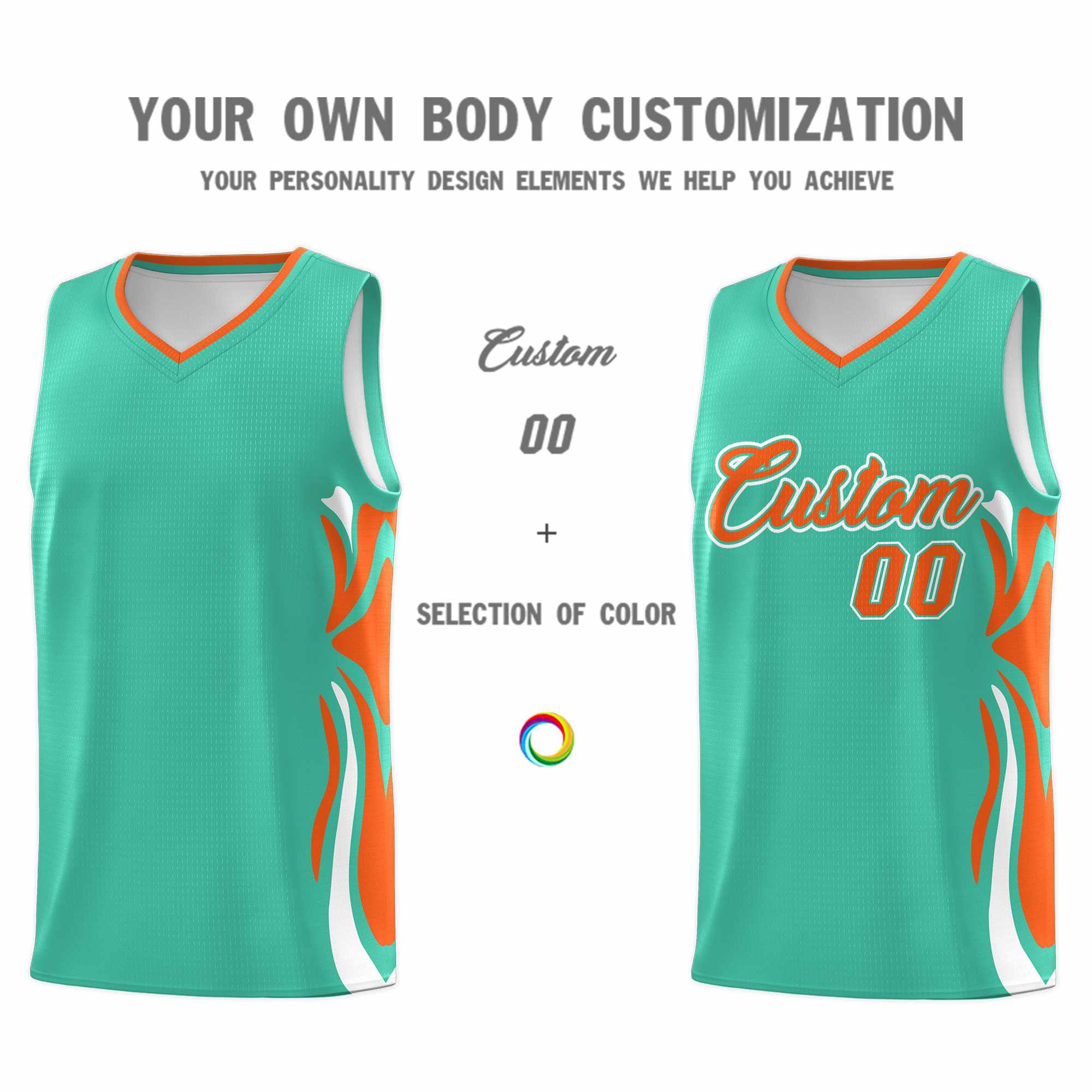 Custom Bright Green Orange-White Graffiti Pattern Side Curve Pattern Sports Uniform Basketball Jersey Sets