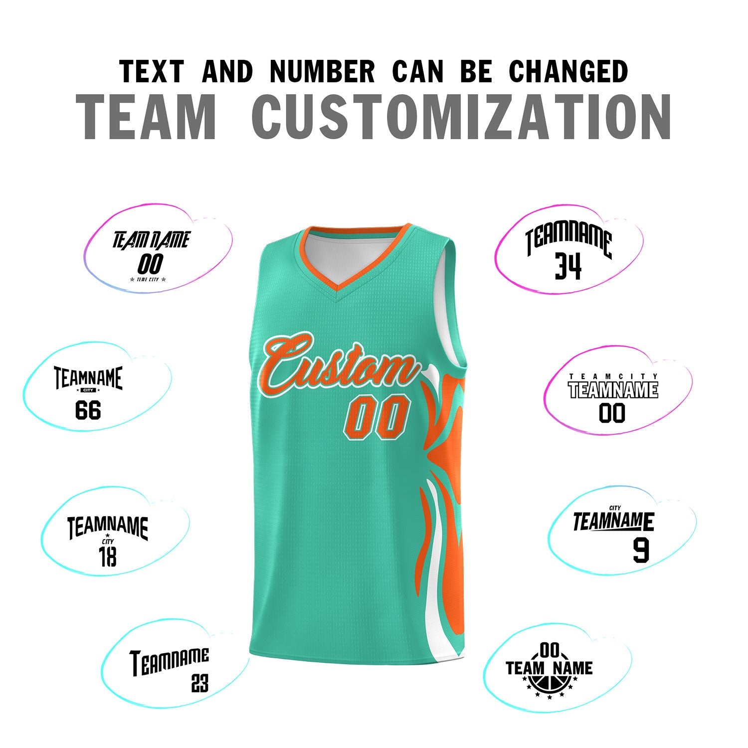 Custom Bright Green Orange-White Graffiti Pattern Side Curve Pattern Sports Uniform Basketball Jersey Sets