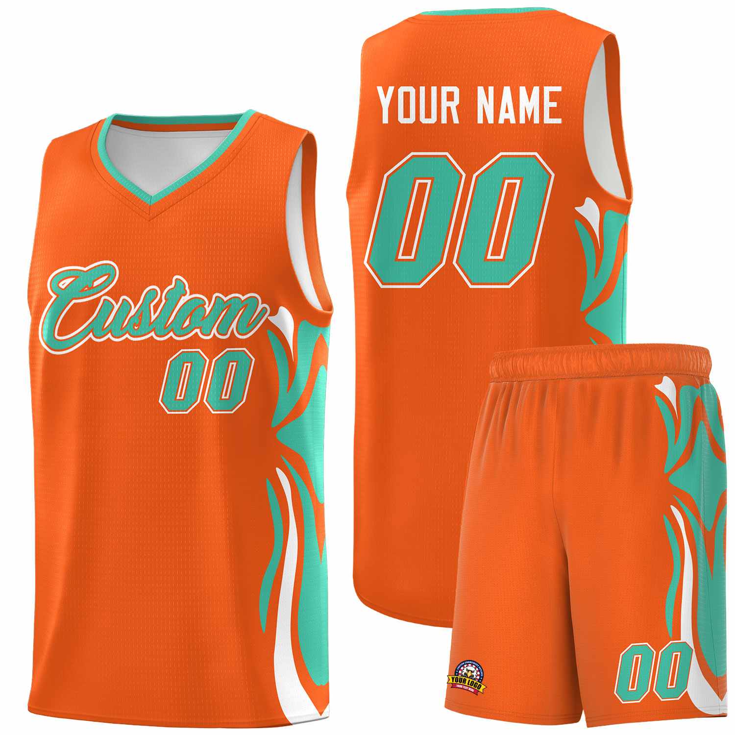 Custom Orange Bright Green-White Graffiti Pattern Side Curve Pattern Sports Uniform Basketball Jersey Sets