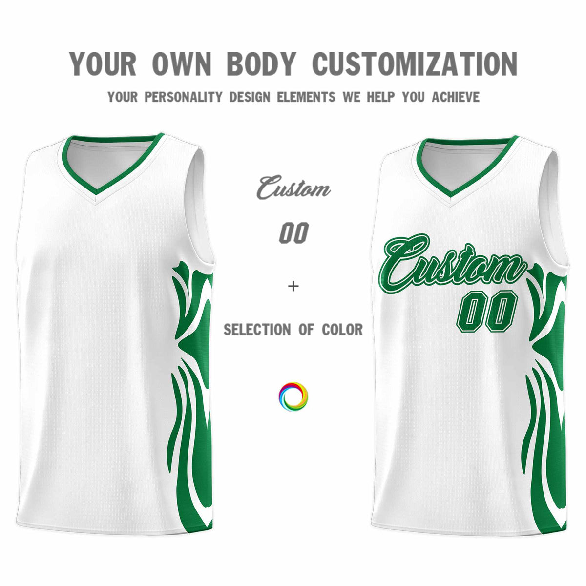 Custom White Kelly Green-Kelly Green Graffiti Pattern Side Curve Pattern Sports Uniform Basketball Jersey Sets