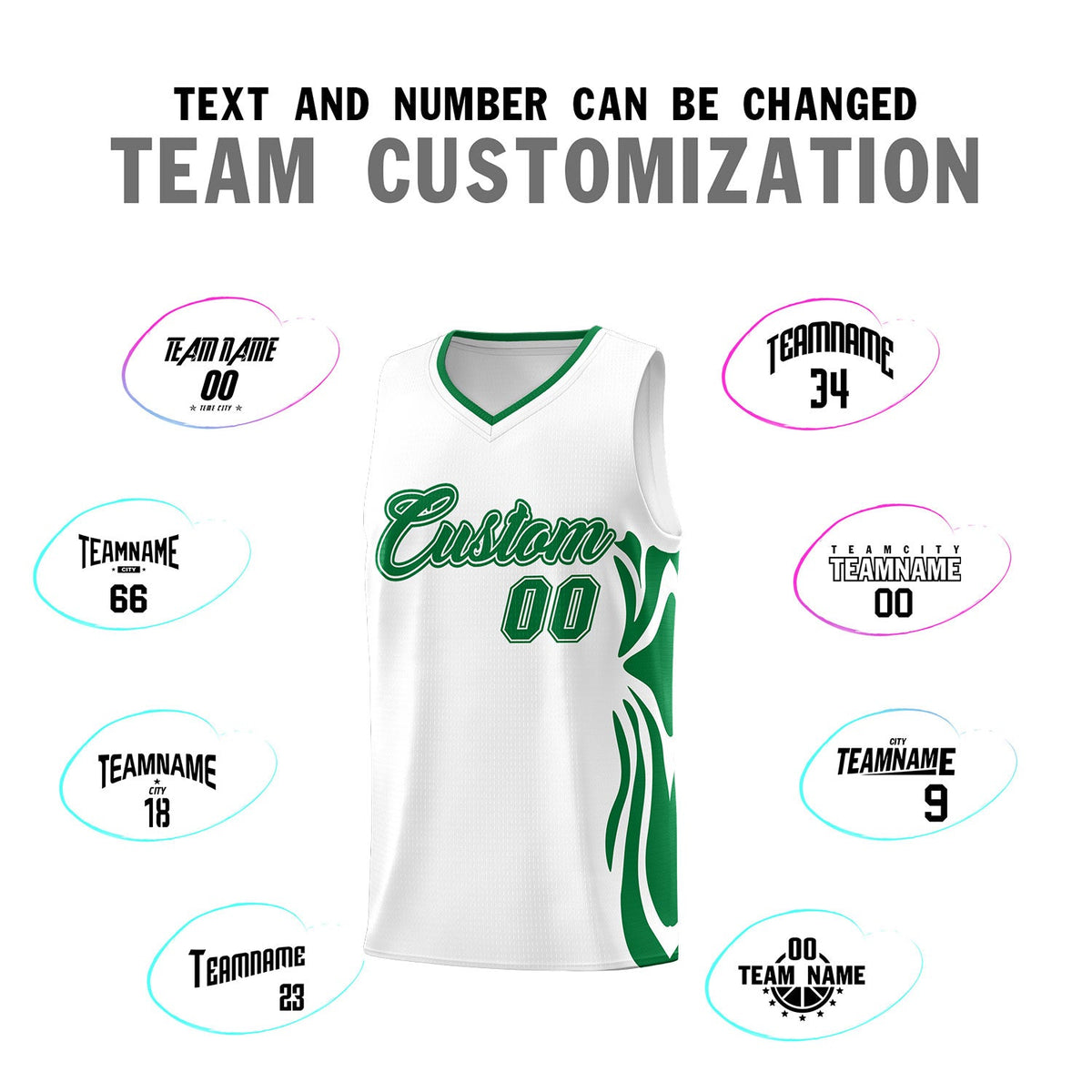 Custom White Kelly Green-Kelly Green Graffiti Pattern Side Curve Pattern Sports Uniform Basketball Jersey Sets