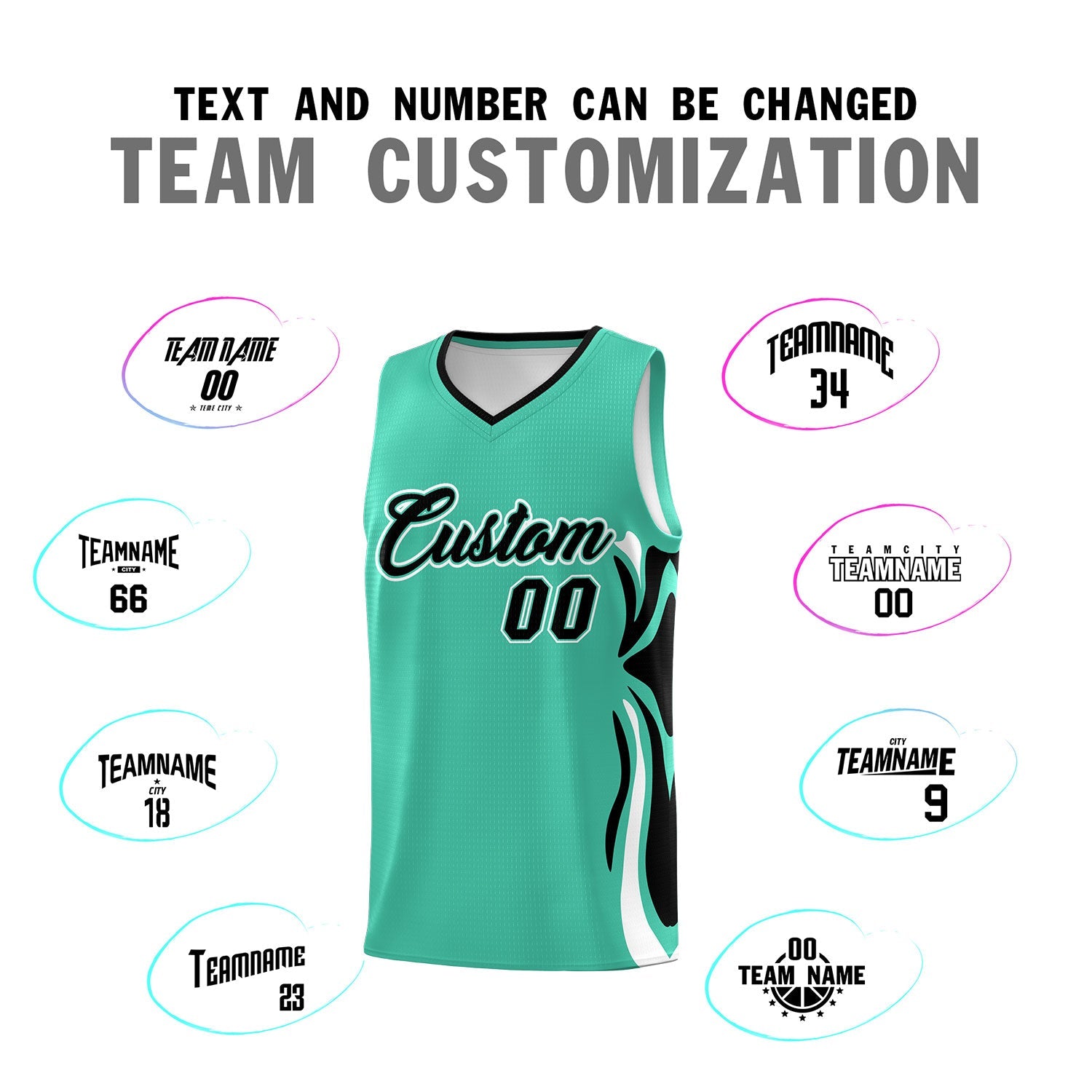 Custom Bright Green Black-White Graffiti Pattern Side Curve Pattern Sports Uniform Basketball Jersey Sets