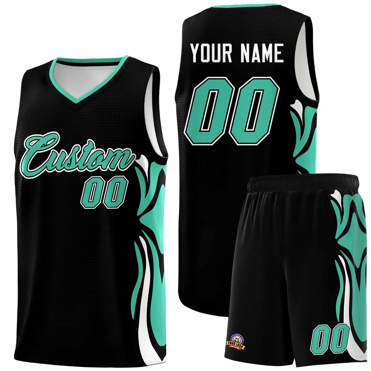 Custom Black Bright Green-White Graffiti Pattern Side Curve Pattern Sports Uniform Basketball Jersey Sets