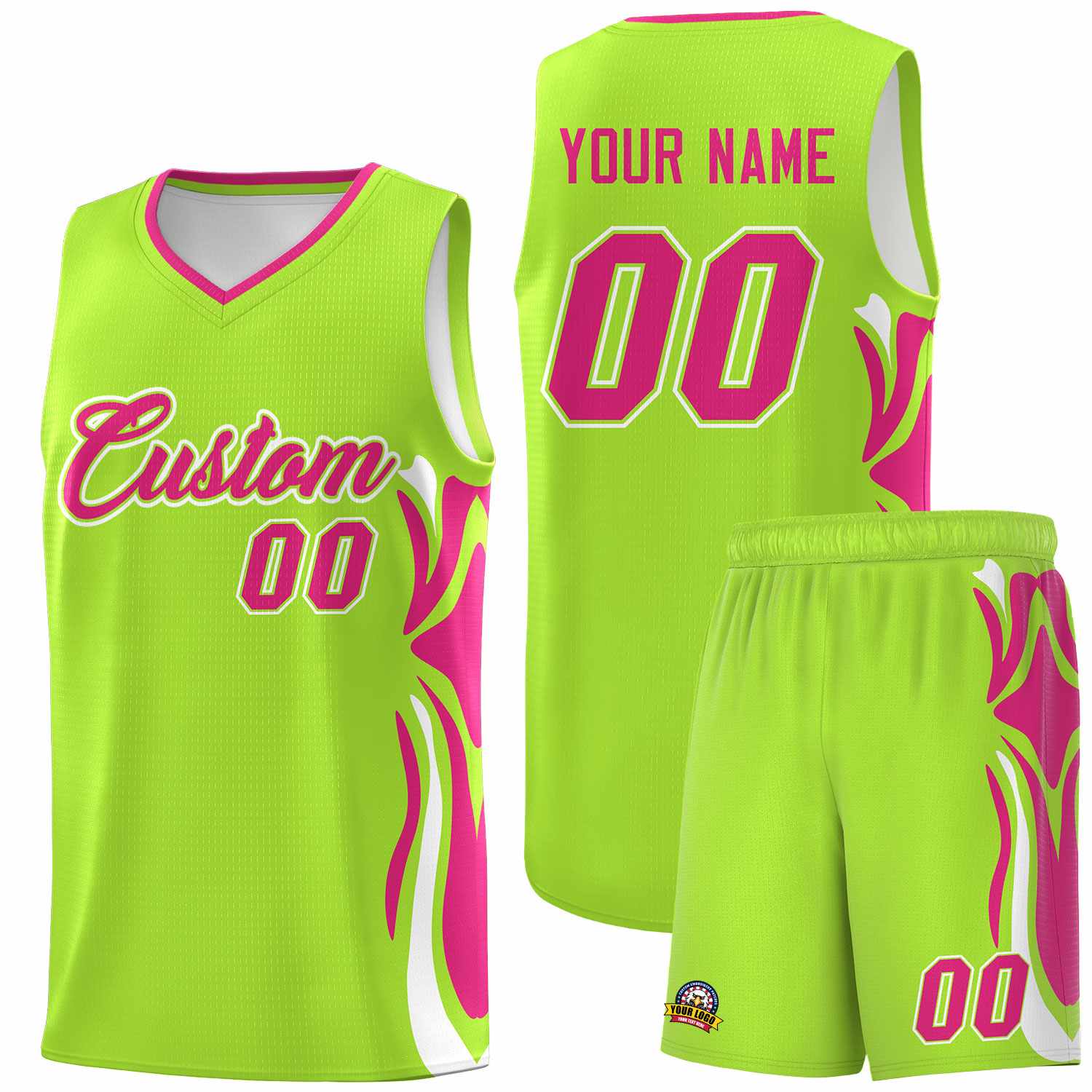 Custom Light Green Pink-White Graffiti Pattern Side Curve Pattern Sports Uniform Basketball Jersey Sets