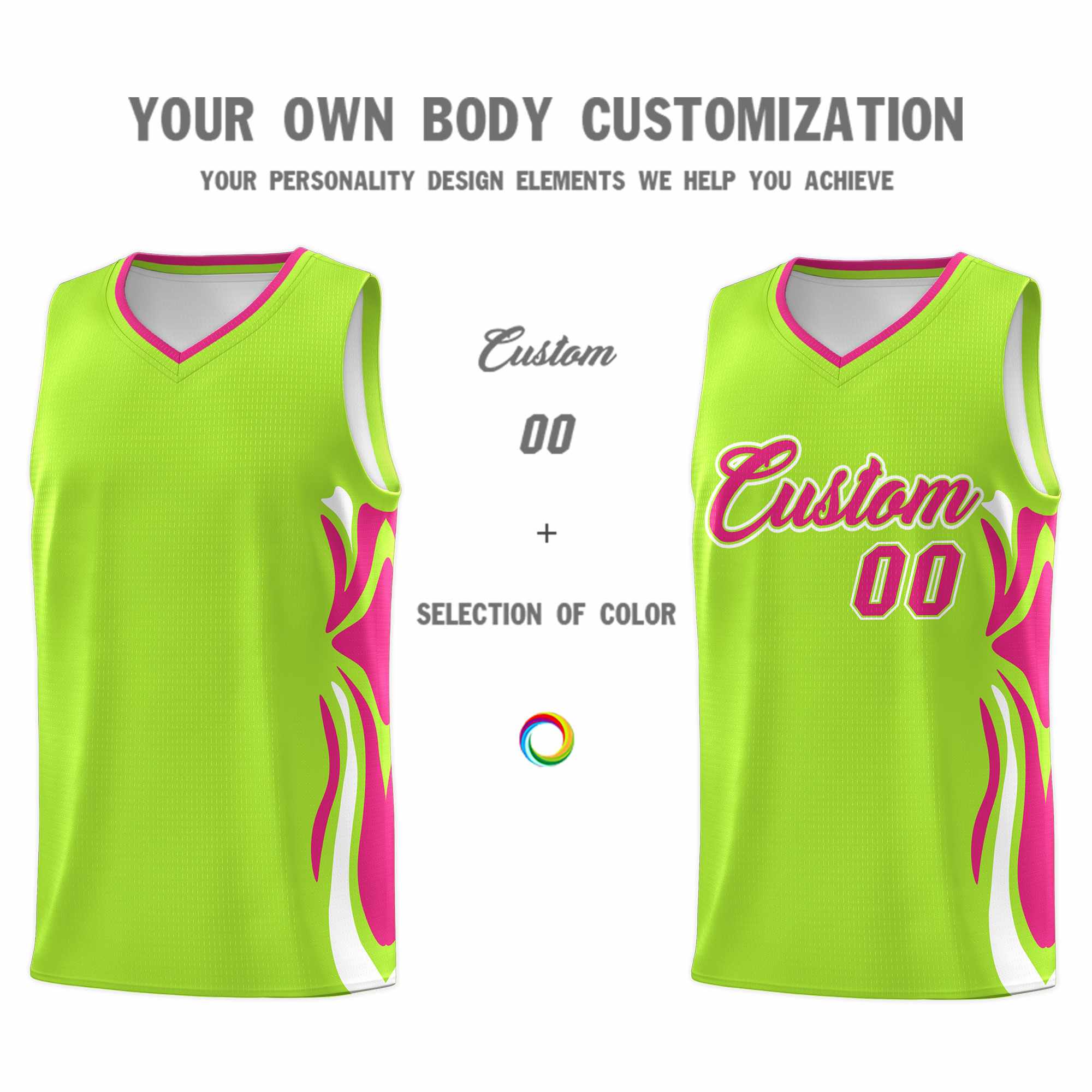 Custom Light Green Pink-White Graffiti Pattern Side Curve Pattern Sports Uniform Basketball Jersey Sets