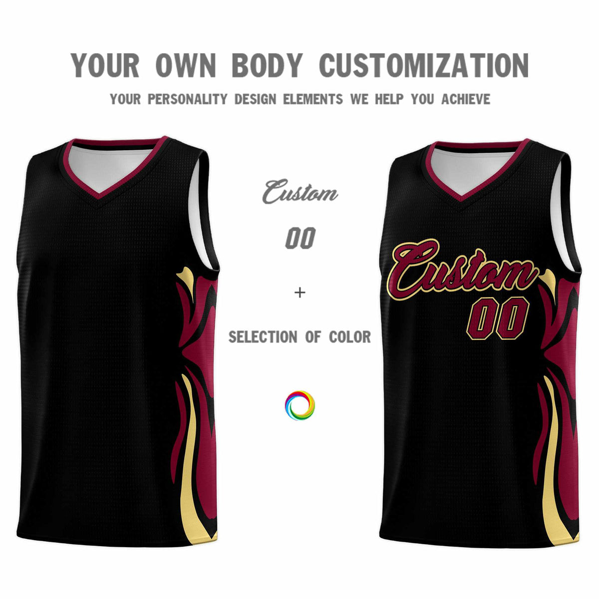 Custom Black Crimson-Khaki Graffiti Pattern Side Curve Pattern Sports Uniform Basketball Jersey Sets