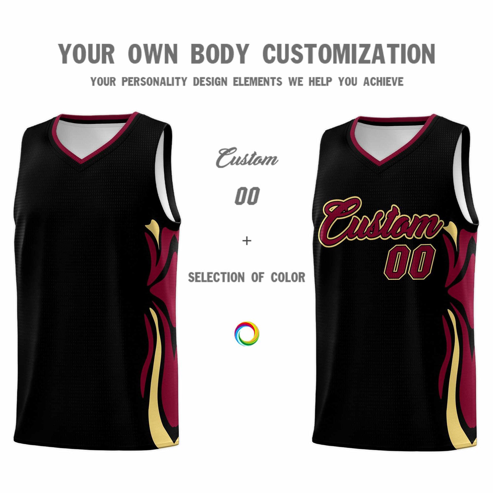 Custom Black Crimson-Khaki Graffiti Pattern Side Curve Pattern Sports Uniform Basketball Jersey Sets