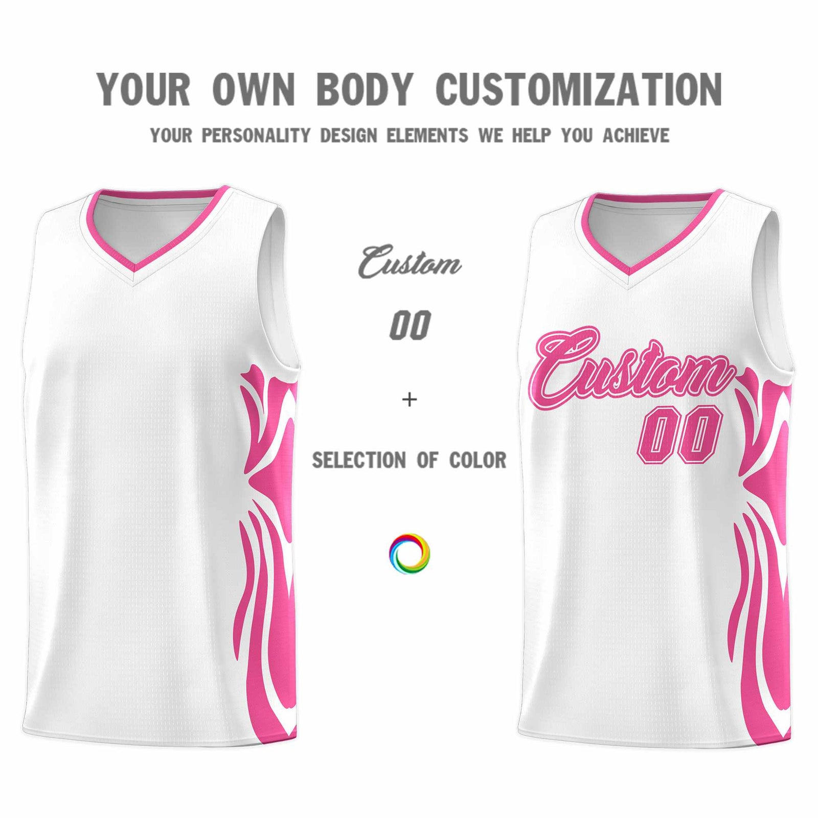 Custom White Pink-Pink Graffiti Pattern Side Curve Pattern Sports Uniform Basketball Jersey Sets
