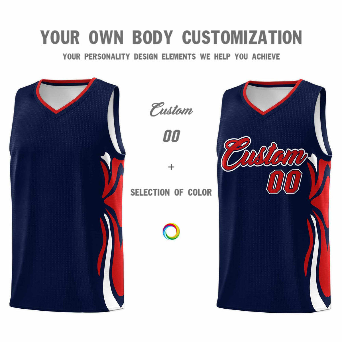 Custom Navy Red-White Graffiti Pattern Side Curve Pattern Sports Uniform Basketball Jersey Sets