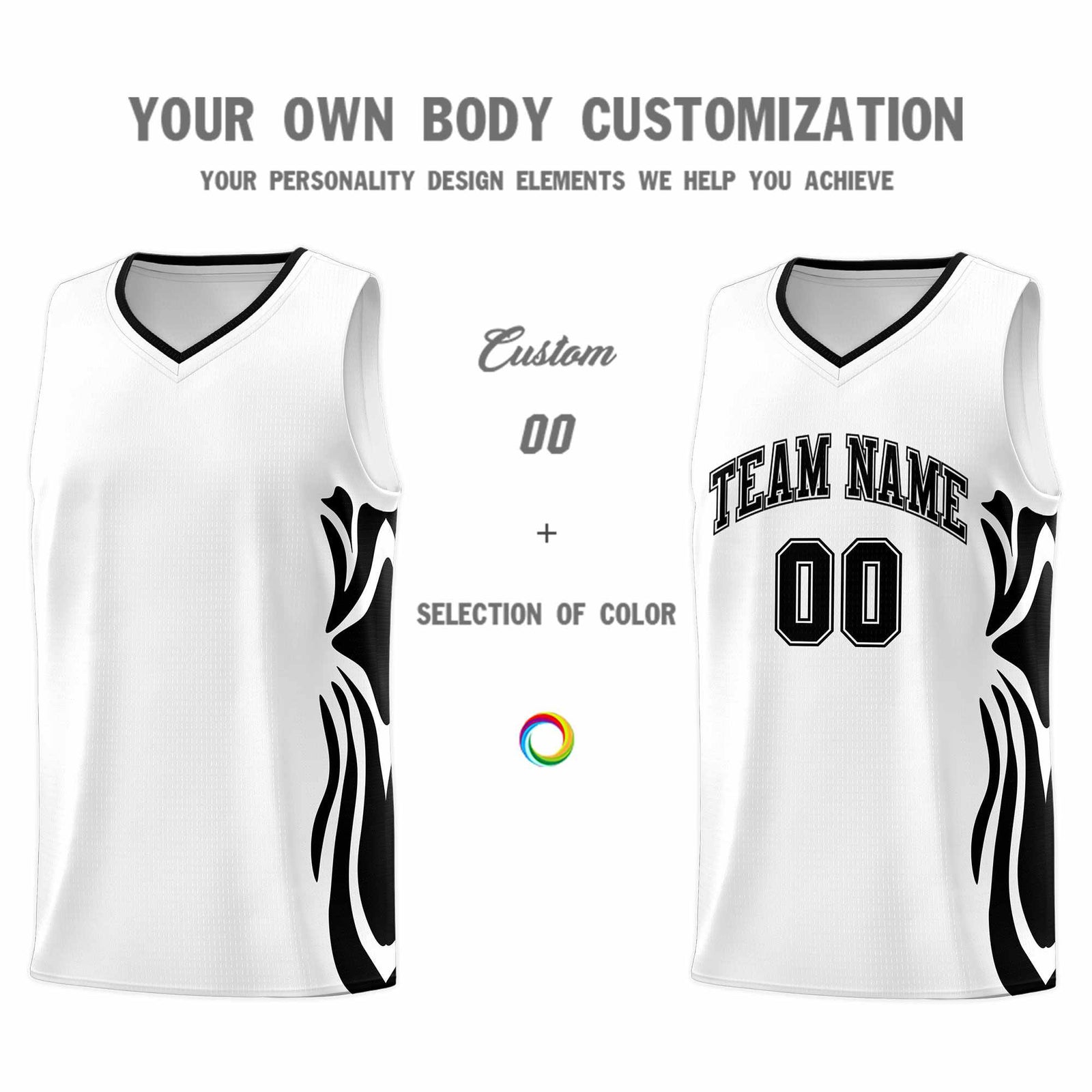 Custom White Black-Black Graffiti Pattern Side Curve Pattern Sports Uniform Basketball Jersey Sets