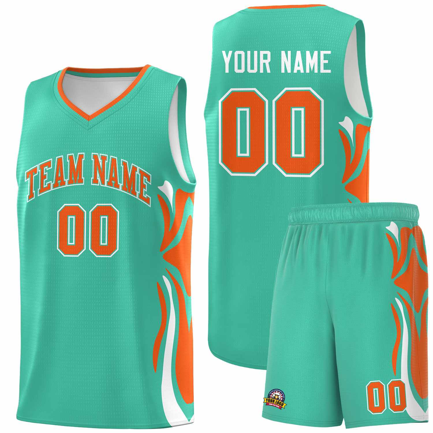 Custom Bright Green Orange-White Graffiti Pattern Side Curve Pattern Sports Uniform Basketball Jersey Sets