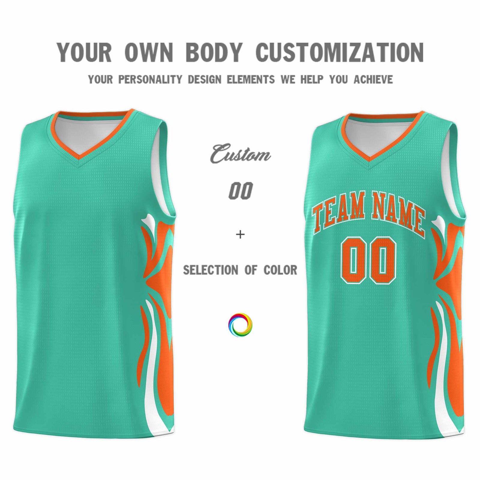 Custom Bright Green Orange-White Graffiti Pattern Side Curve Pattern Sports Uniform Basketball Jersey Sets