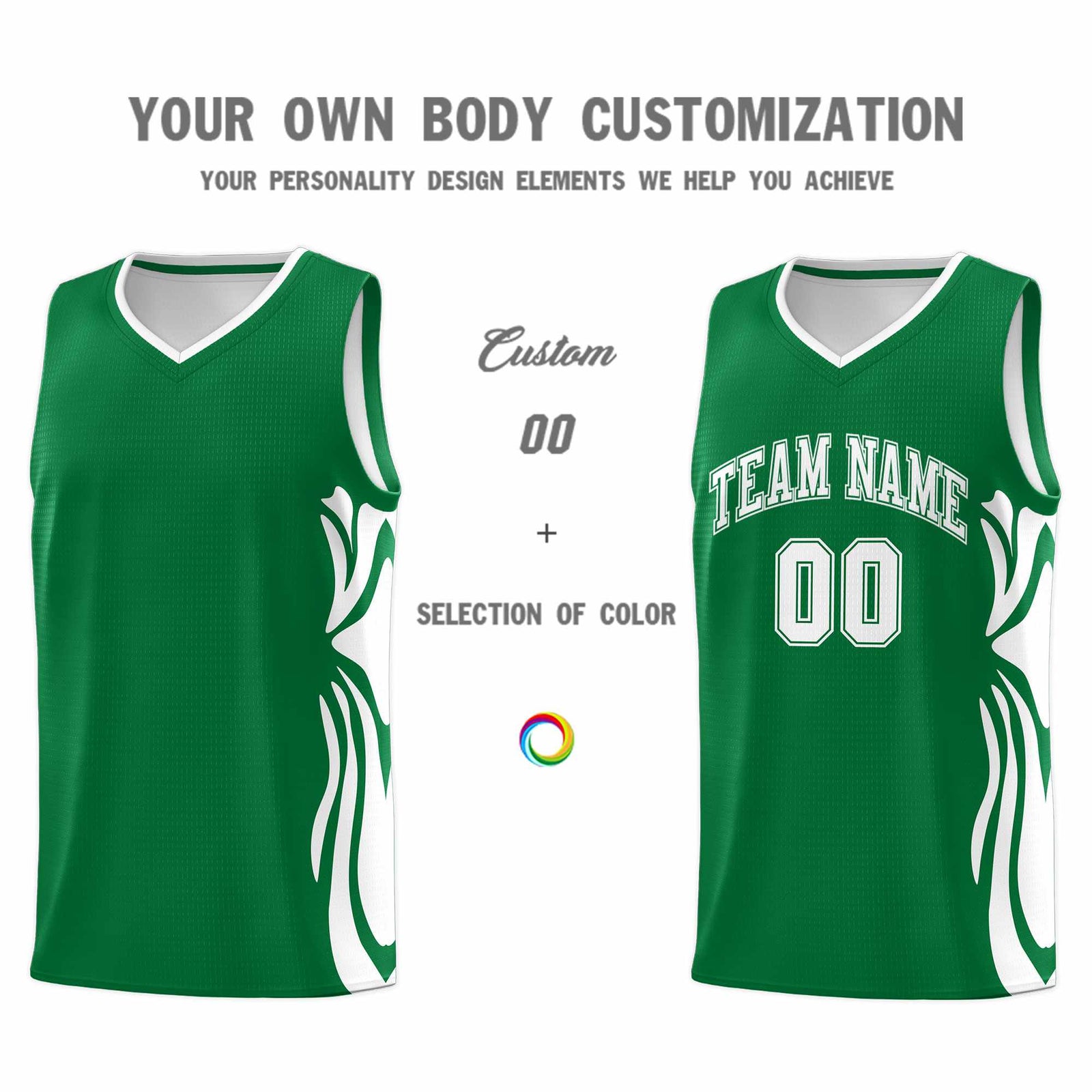 Custom Kelly Green White-White Graffiti Pattern Side Curve Pattern Sports Uniform Basketball Jersey Sets