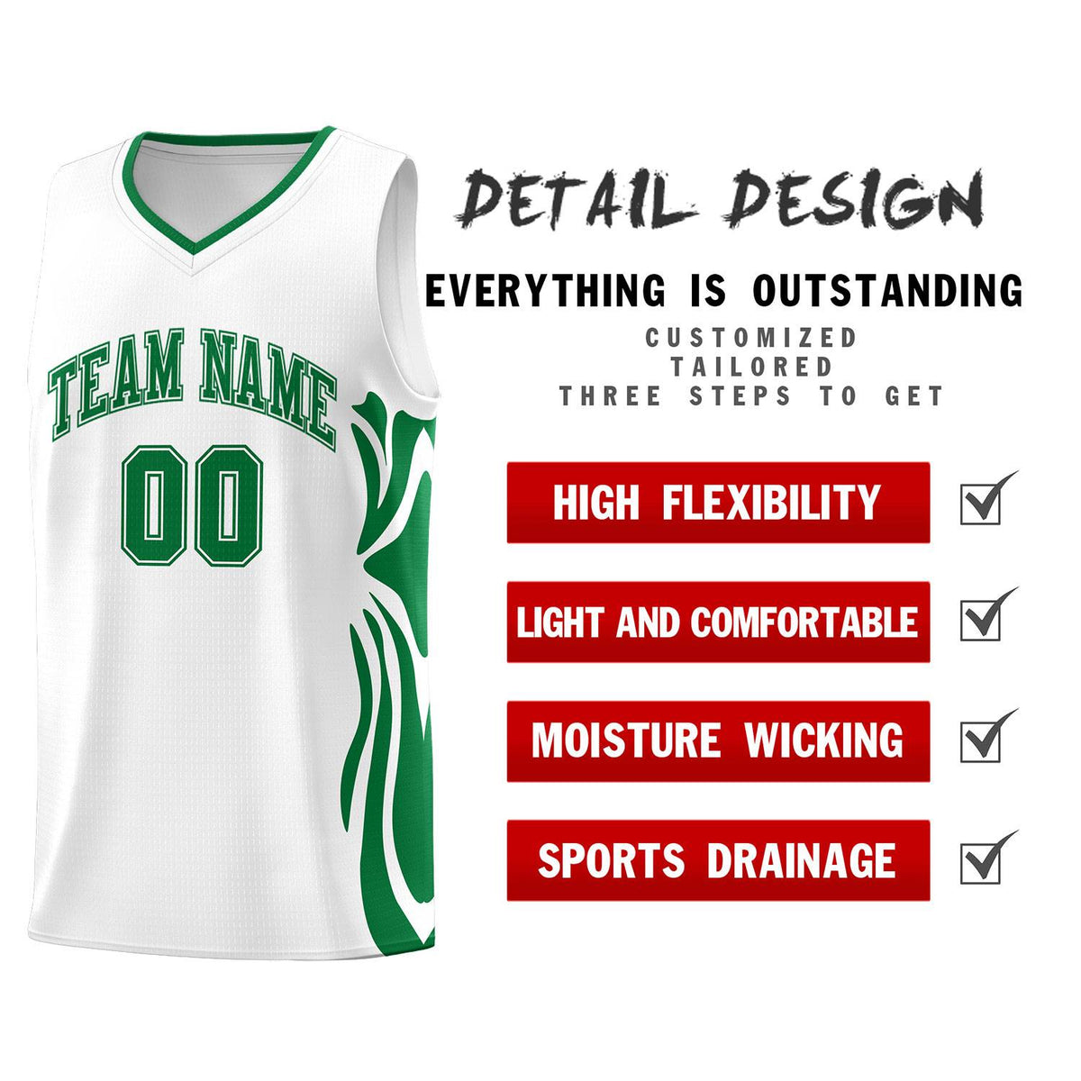 Custom White Kelly Green-Kelly Green Graffiti Pattern Side Curve Pattern Sports Uniform Basketball Jersey Sets