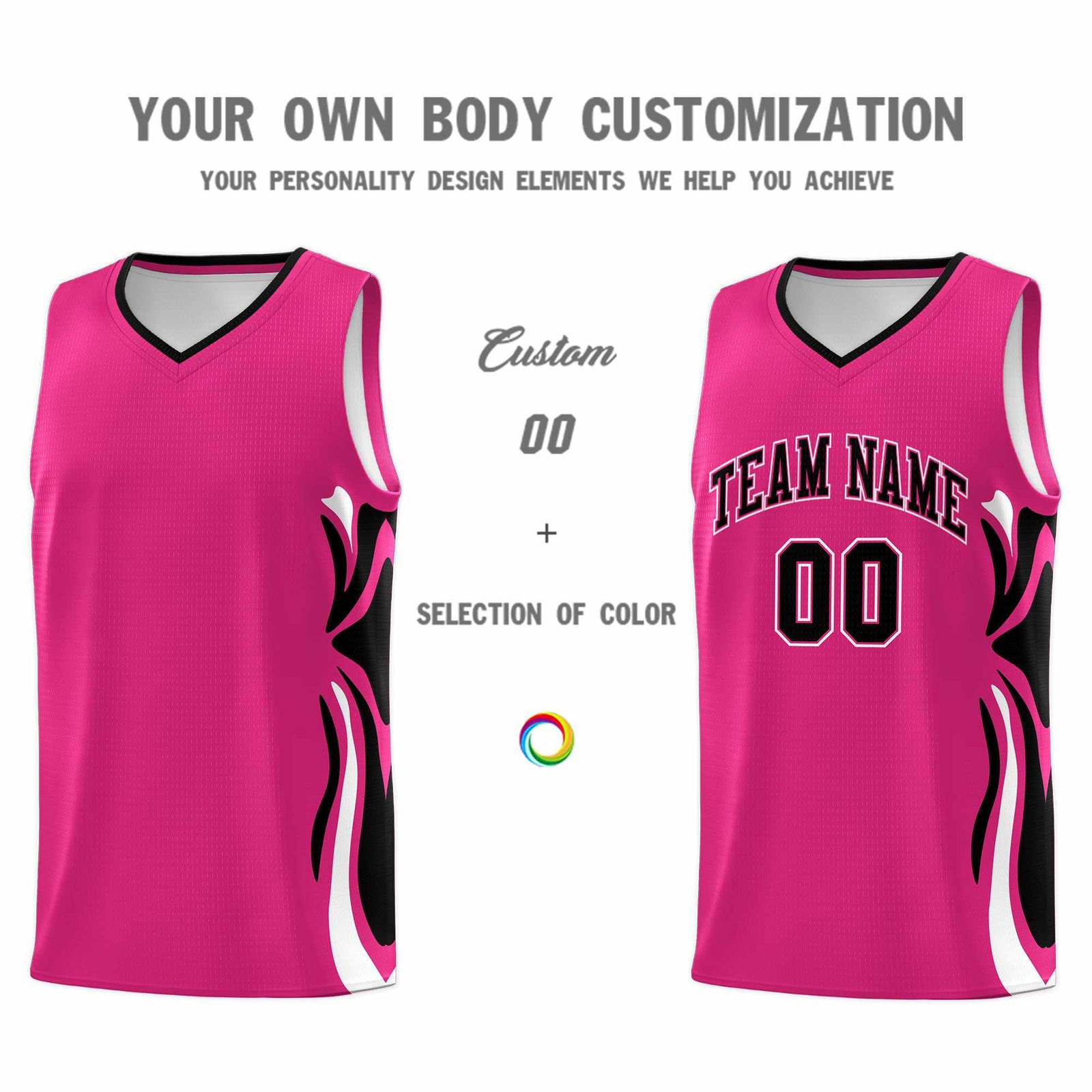 Custom Pink Black-White Graffiti Pattern Side Curve Pattern Sports Uniform Basketball Jersey Sets