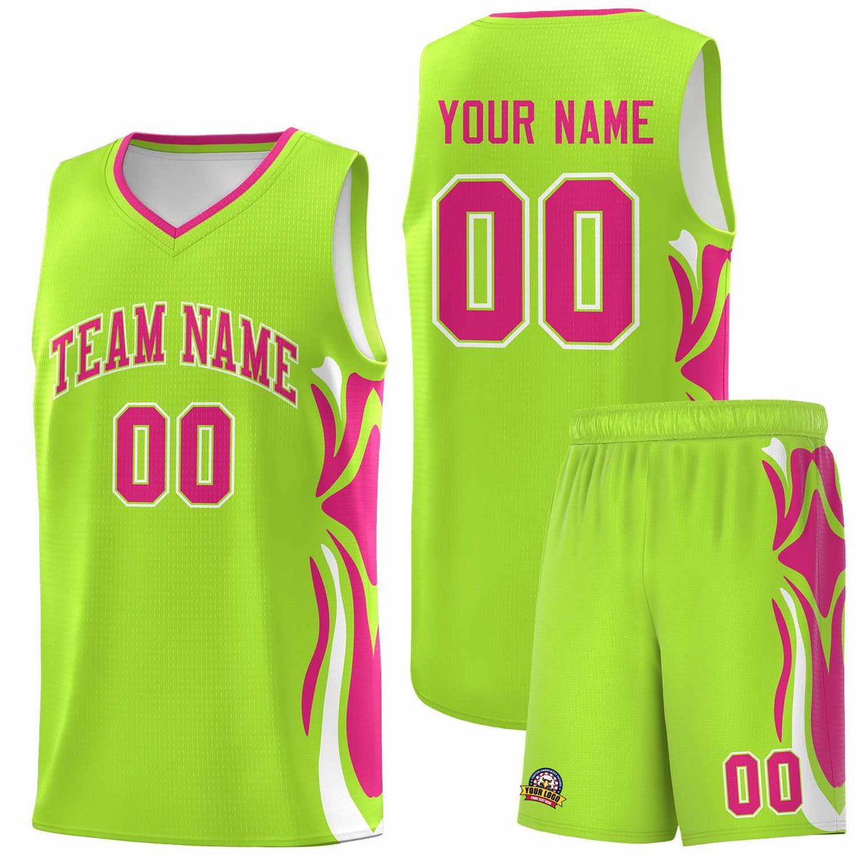Custom Light Green Pink-White Graffiti Pattern Side Curve Pattern Sports Uniform Basketball Jersey Sets