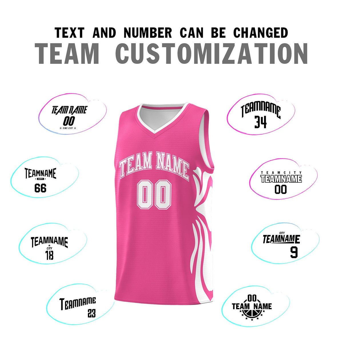 Custom Pink White-White Graffiti Pattern Side Curve Pattern Sports Uniform Basketball Jersey Sets