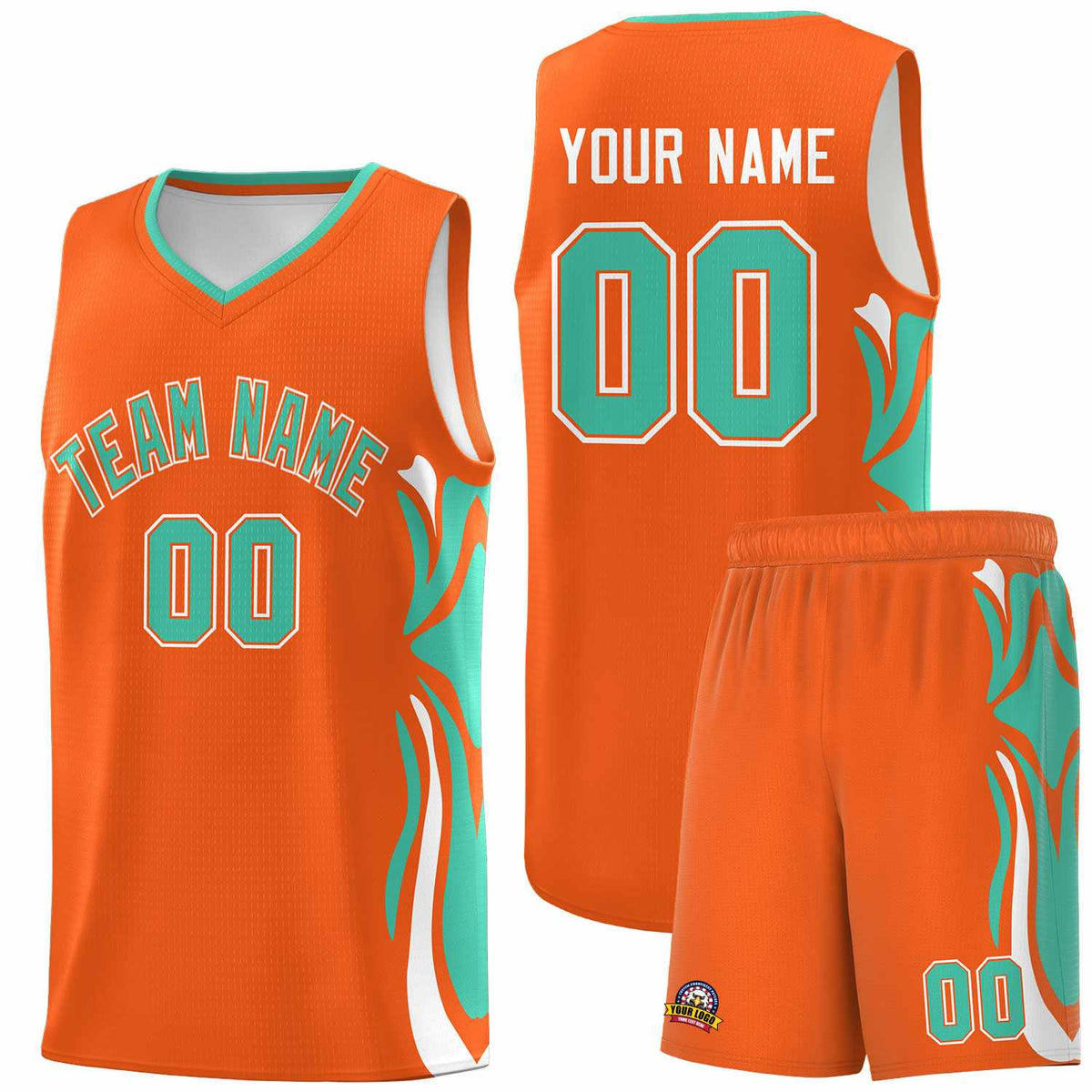 Custom Orange Bright Green-White Graffiti Pattern Side Curve Pattern Sports Uniform Basketball Jersey Sets