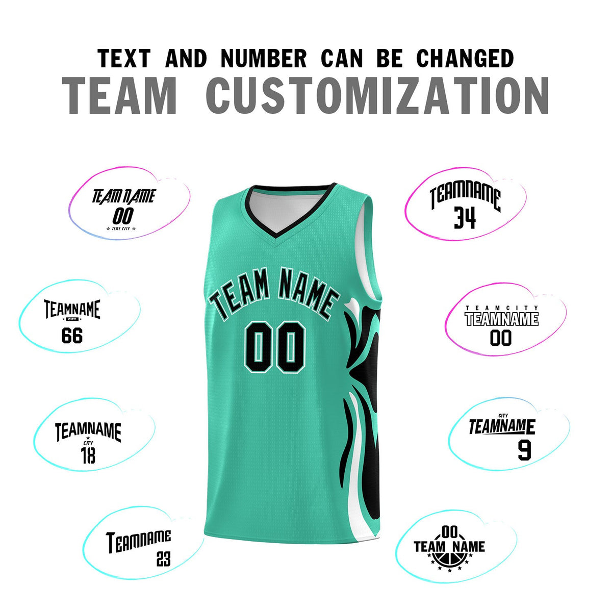 Custom Bright Green Black-White Graffiti Pattern Side Curve Pattern Sports Uniform Basketball Jersey Sets
