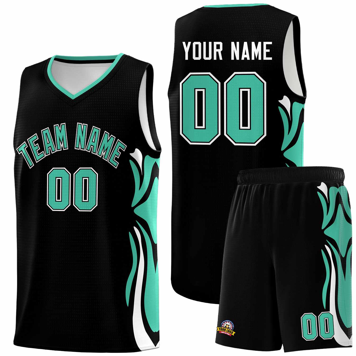 Custom Black Bright Green-White Graffiti Pattern Side Curve Pattern Sports Uniform Basketball Jersey Sets