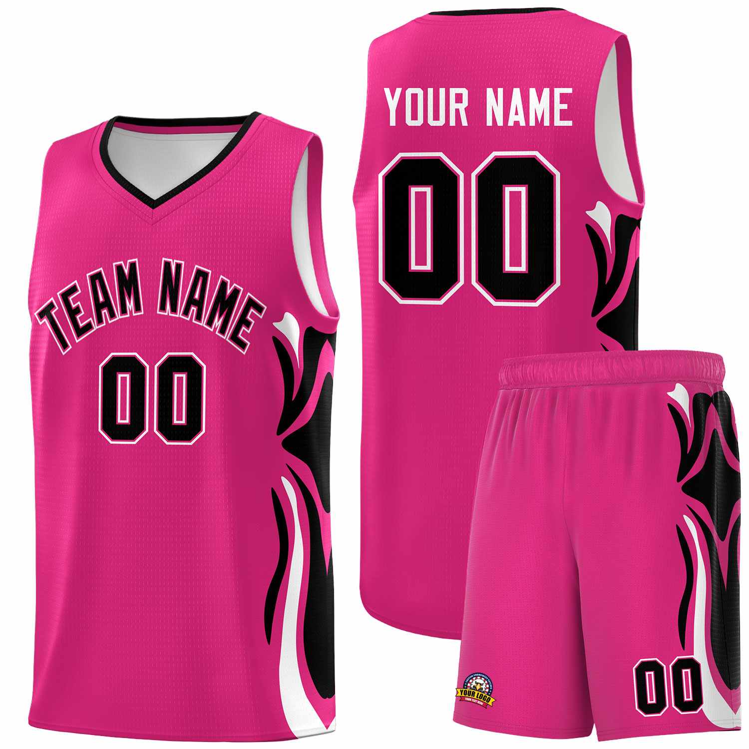 Custom Pink Black-White Graffiti Pattern Side Curve Pattern Sports Uniform Basketball Jersey Sets