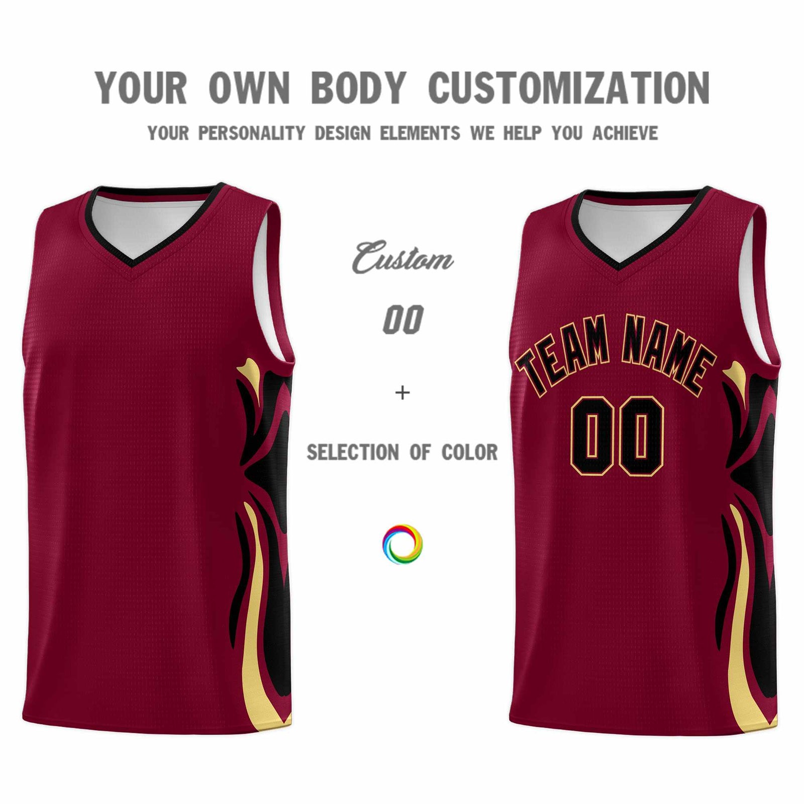 Custom Crimson Black-Khaki Graffiti Pattern Side Curve Pattern Sports Uniform Basketball Jersey Sets