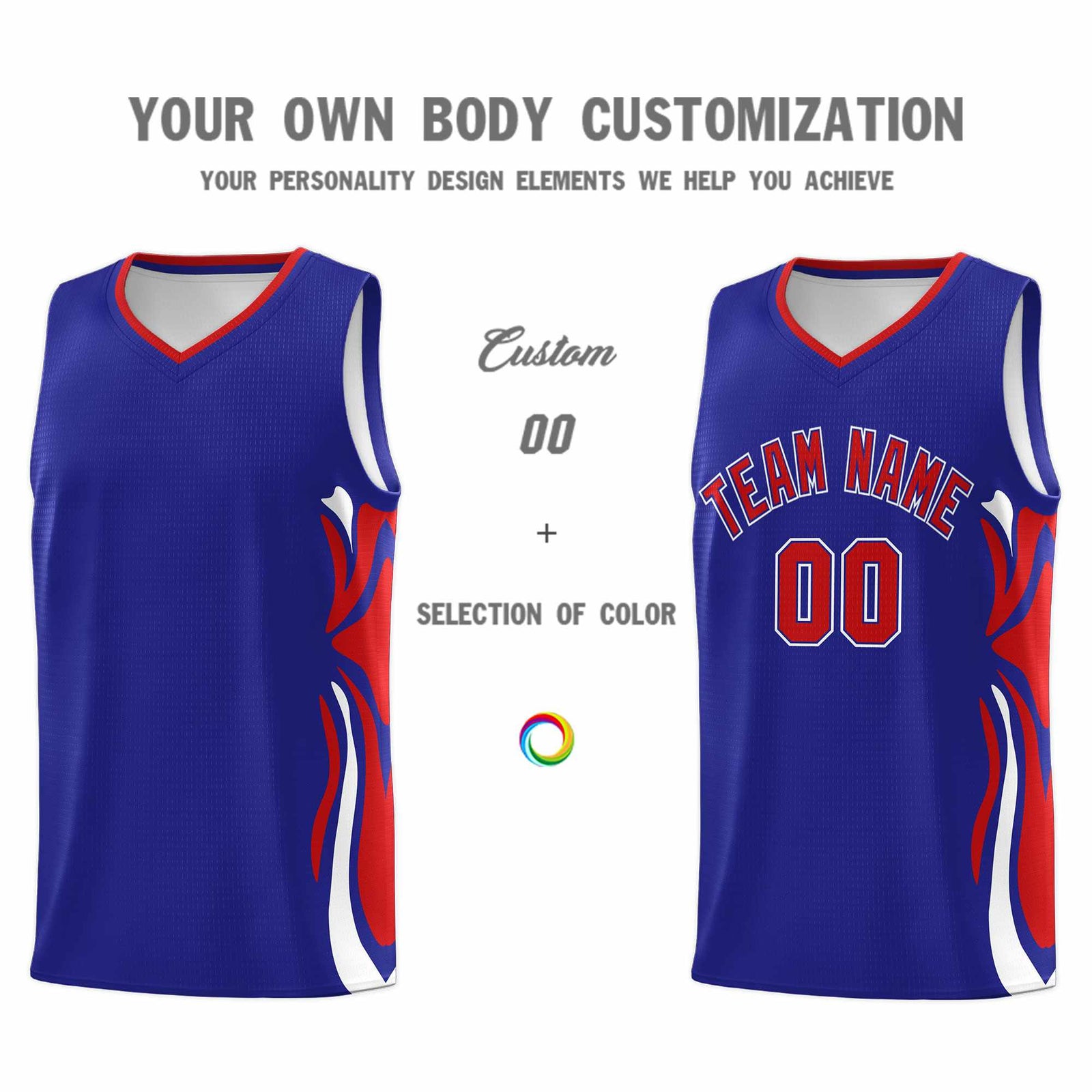 Custom Royal Red-White Graffiti Pattern Side Curve Pattern Sports Uniform Basketball Jersey Sets