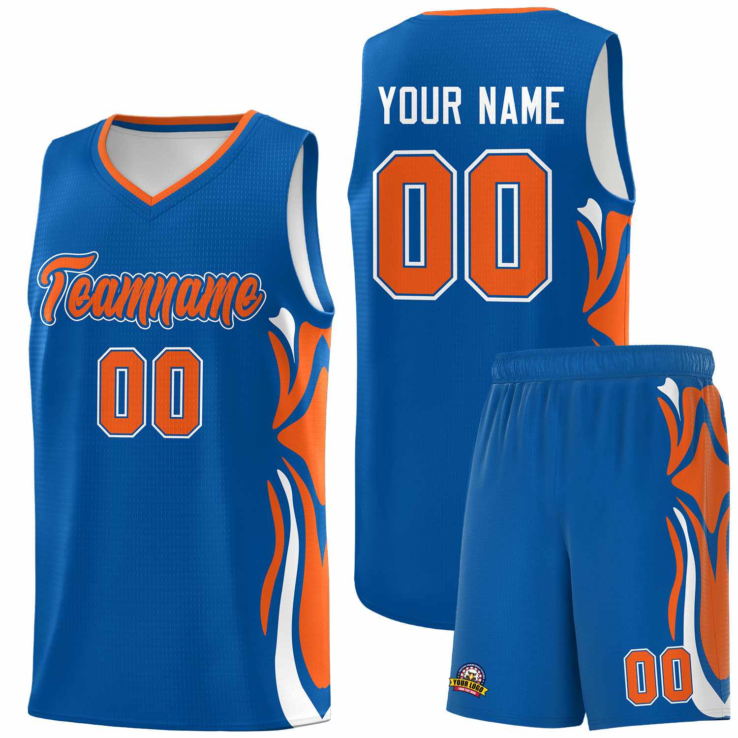 Custom Royal Orange-White Graffiti Pattern Side Curve Pattern Sports Uniform Basketball Jersey Sets