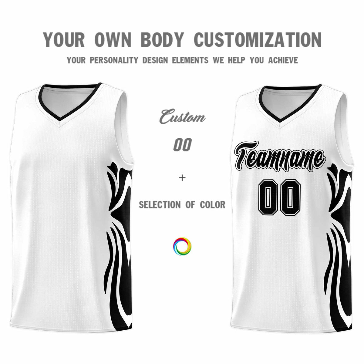 Custom White Black-Black Graffiti Pattern Side Curve Pattern Sports Uniform Basketball Jersey Sets