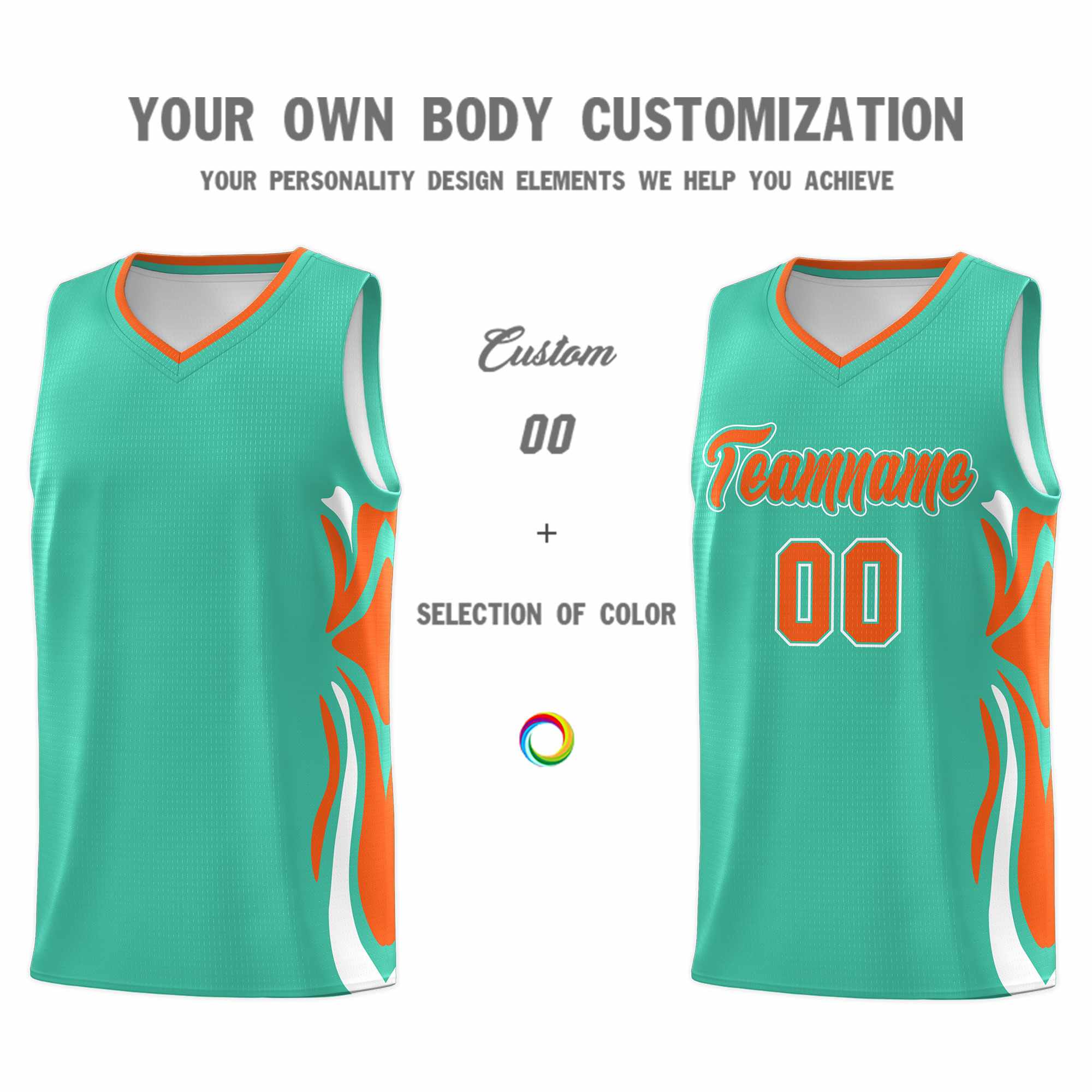 Custom Bright Green Orange-White Graffiti Pattern Side Curve Pattern Sports Uniform Basketball Jersey Sets