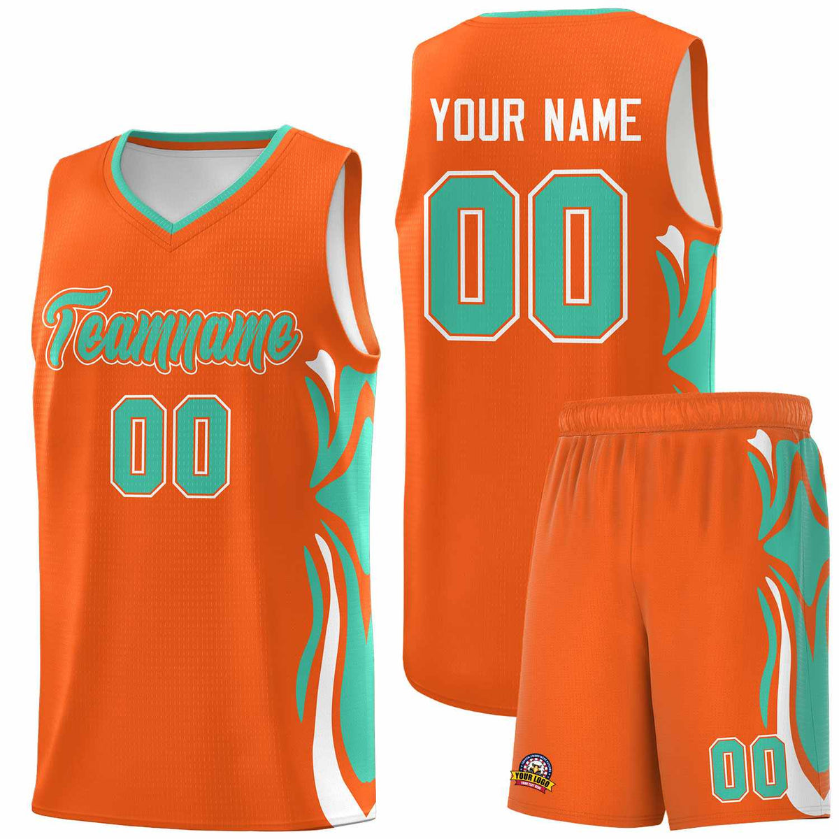 Custom Orange Bright Green-White Graffiti Pattern Side Curve Pattern Sports Uniform Basketball Jersey Sets