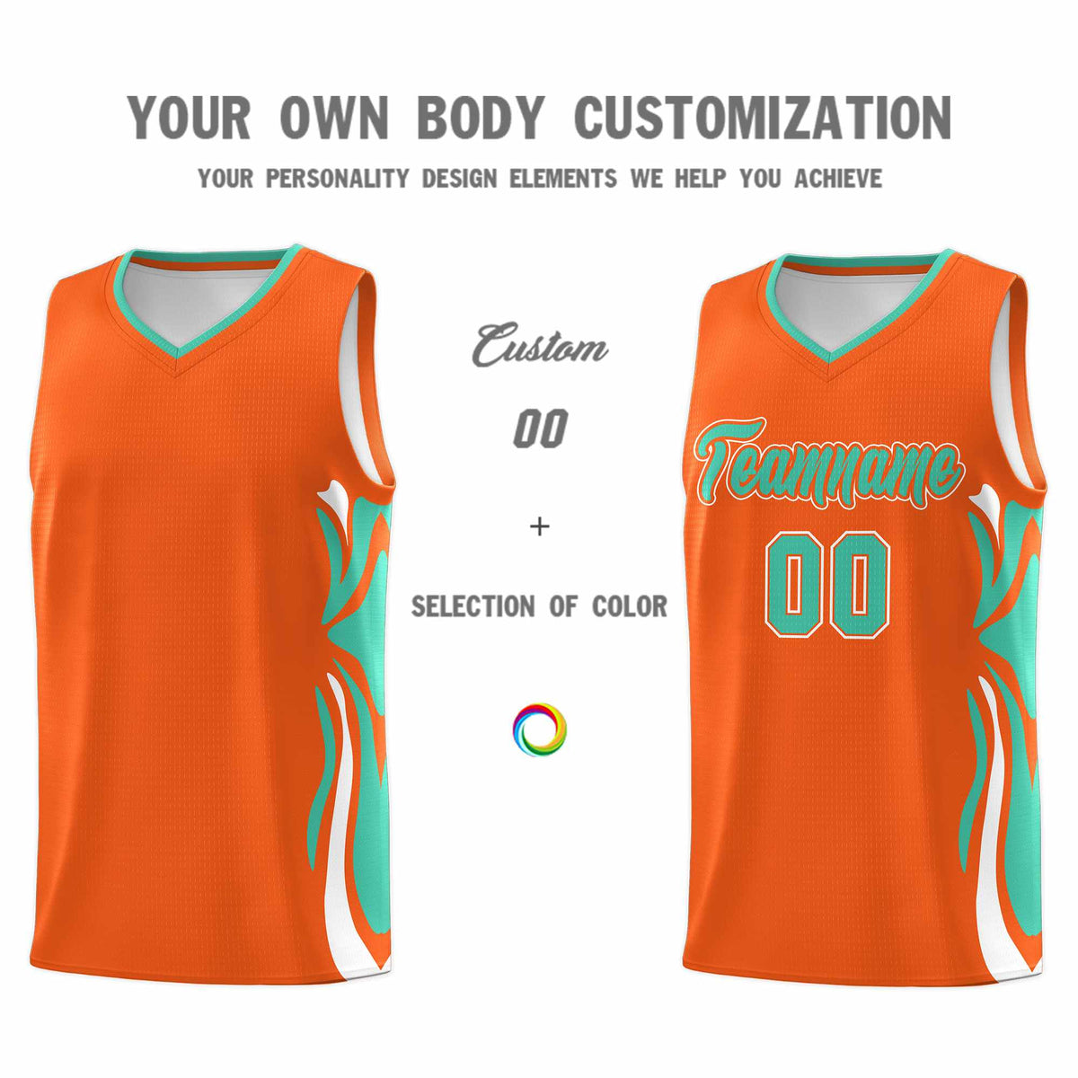 Custom Orange Bright Green-White Graffiti Pattern Side Curve Pattern Sports Uniform Basketball Jersey Sets