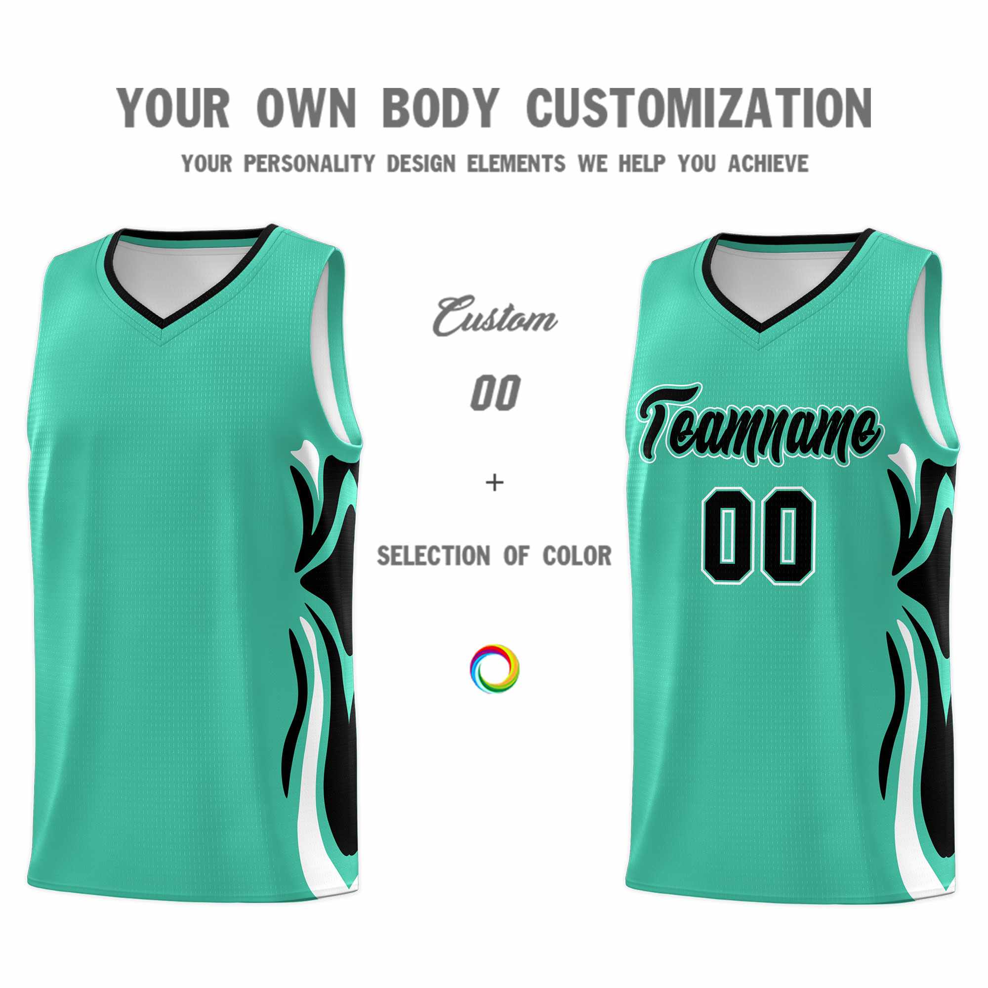 Custom Bright Green Black-White Graffiti Pattern Side Curve Pattern Sports Uniform Basketball Jersey Sets