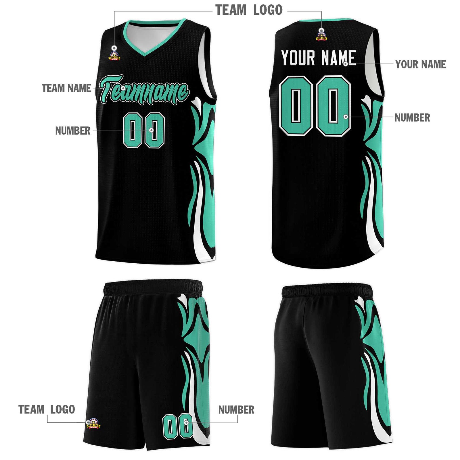 Custom Black Bright Green-White Graffiti Pattern Side Curve Pattern Sports Uniform Basketball Jersey Sets