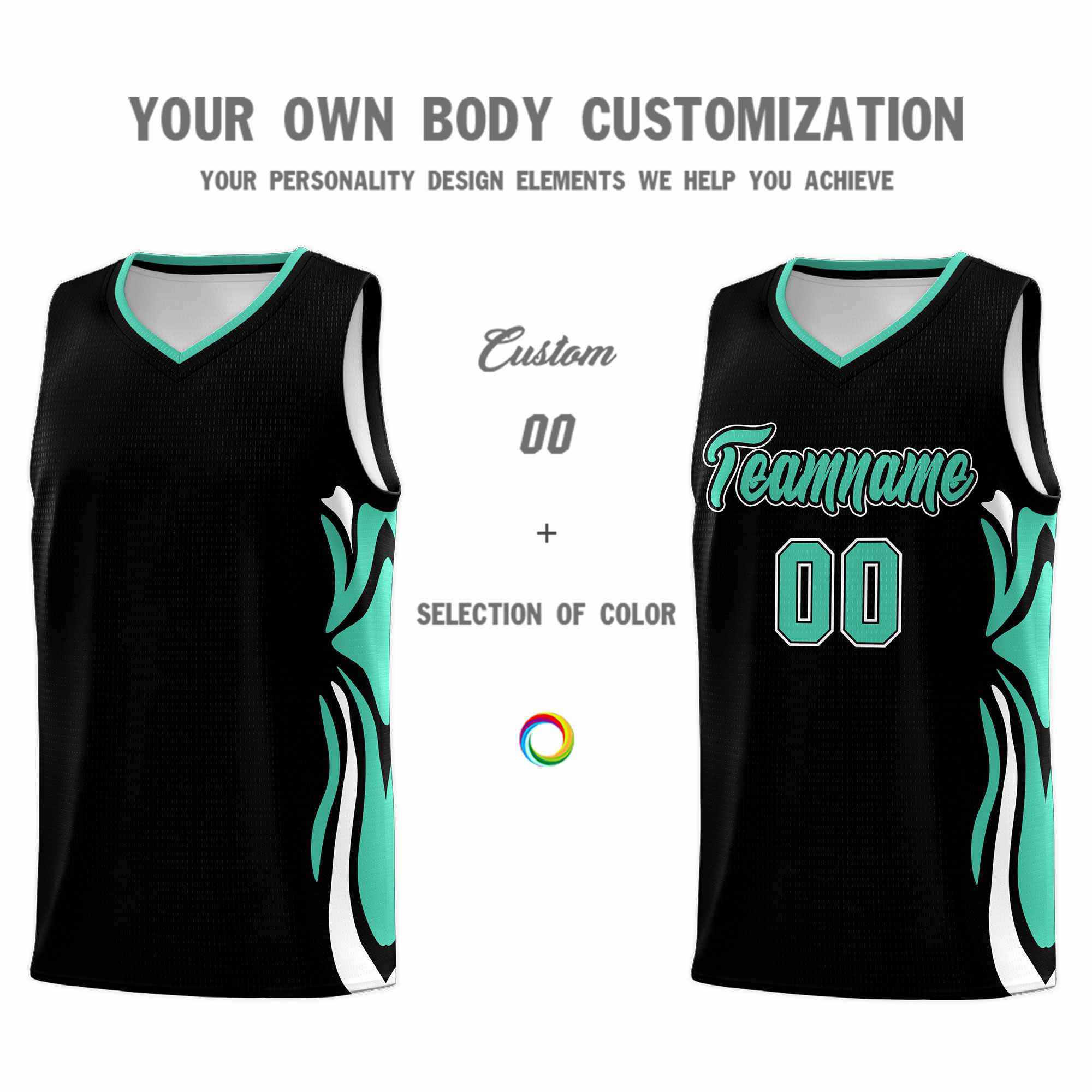 Custom Black Bright Green-White Graffiti Pattern Side Curve Pattern Sports Uniform Basketball Jersey Sets