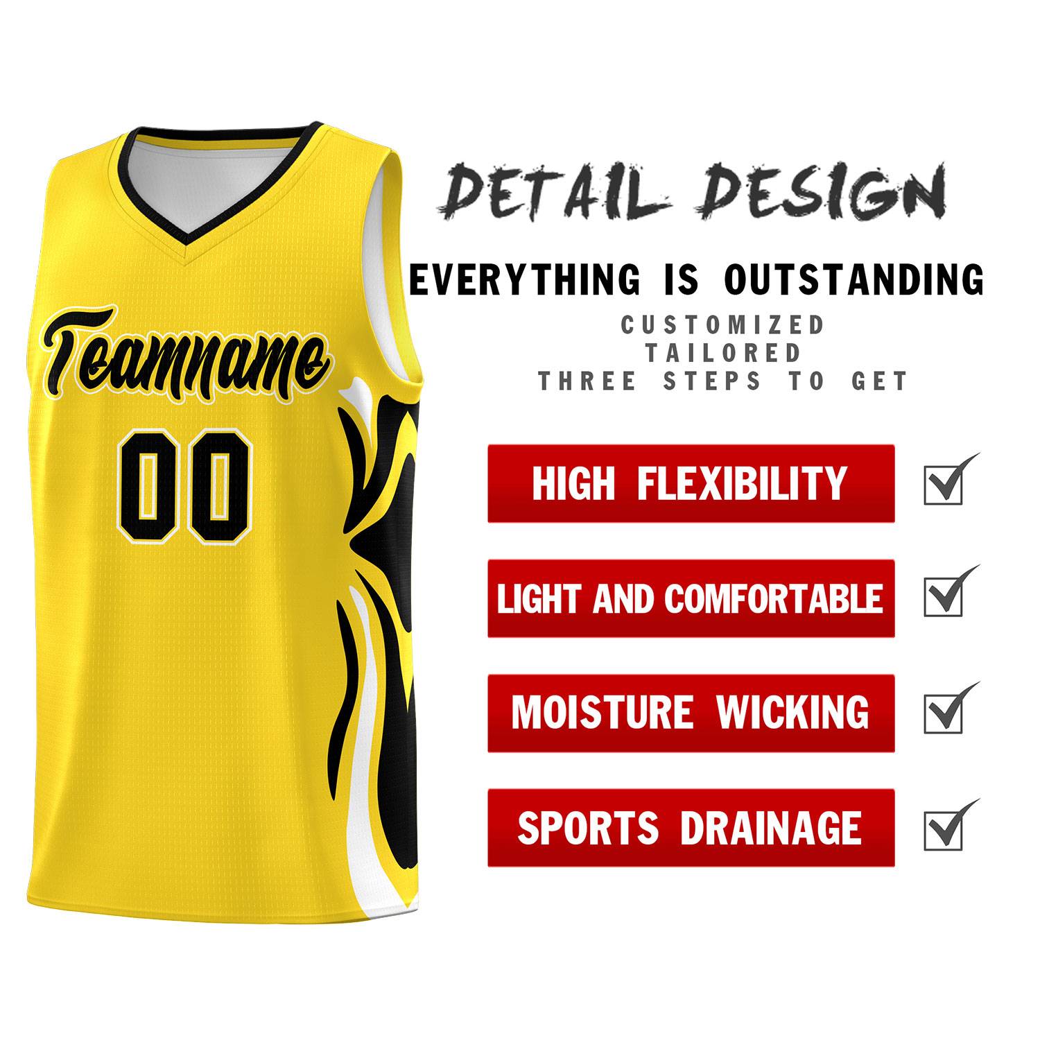 Custom Gold Black-White Graffiti Pattern Side Curve Pattern Sports Uniform Basketball Jersey Sets