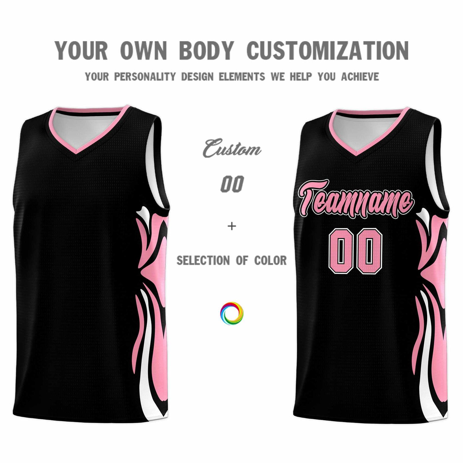 Custom Black Light Pink-White Graffiti Pattern Side Curve Pattern Sports Uniform Basketball Jersey Sets