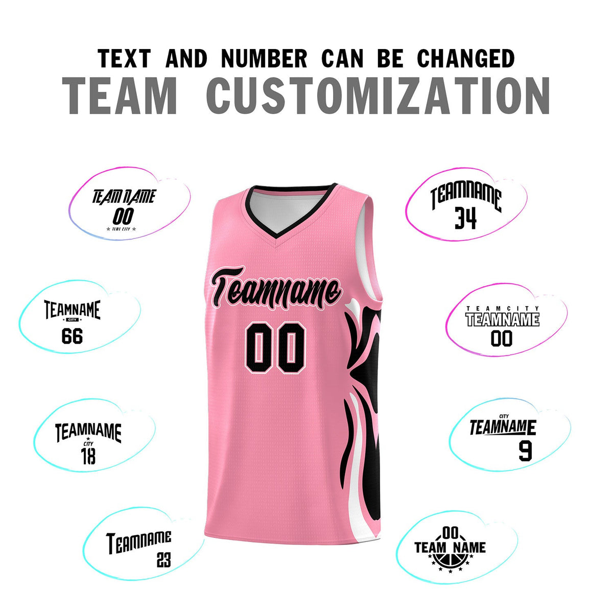Custom Light Pink Black-White Graffiti Pattern Side Curve Pattern Sports Uniform Basketball Jersey Sets