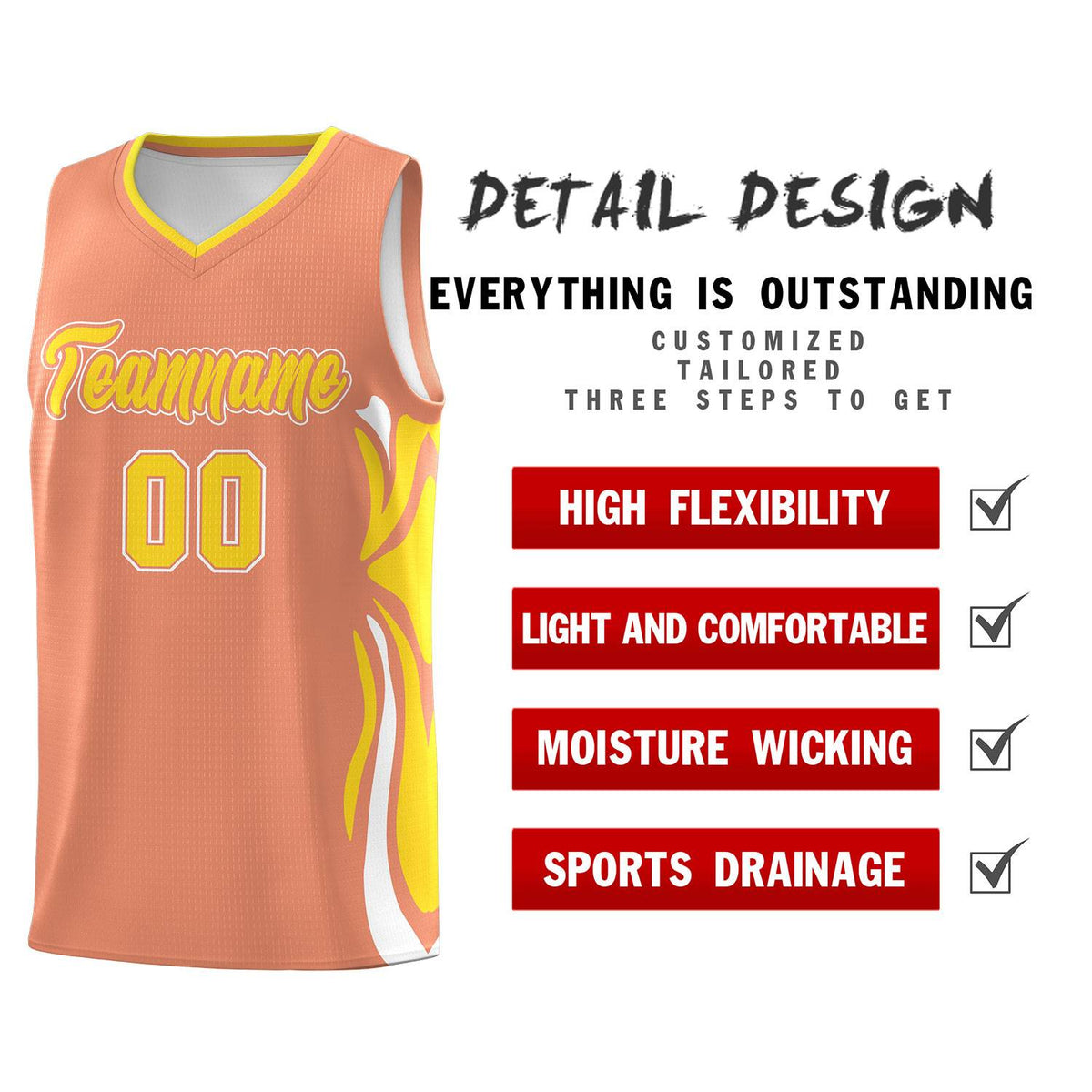 Custom Light Orange Gold-White Graffiti Pattern Side Curve Pattern Sports Uniform Basketball Jersey Sets