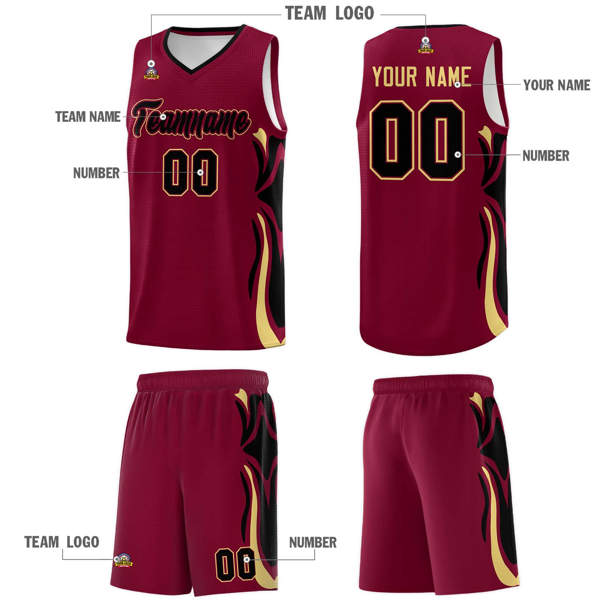 Custom Crimson Black-Khaki Graffiti Pattern Side Curve Pattern Sports Uniform Basketball Jersey Sets