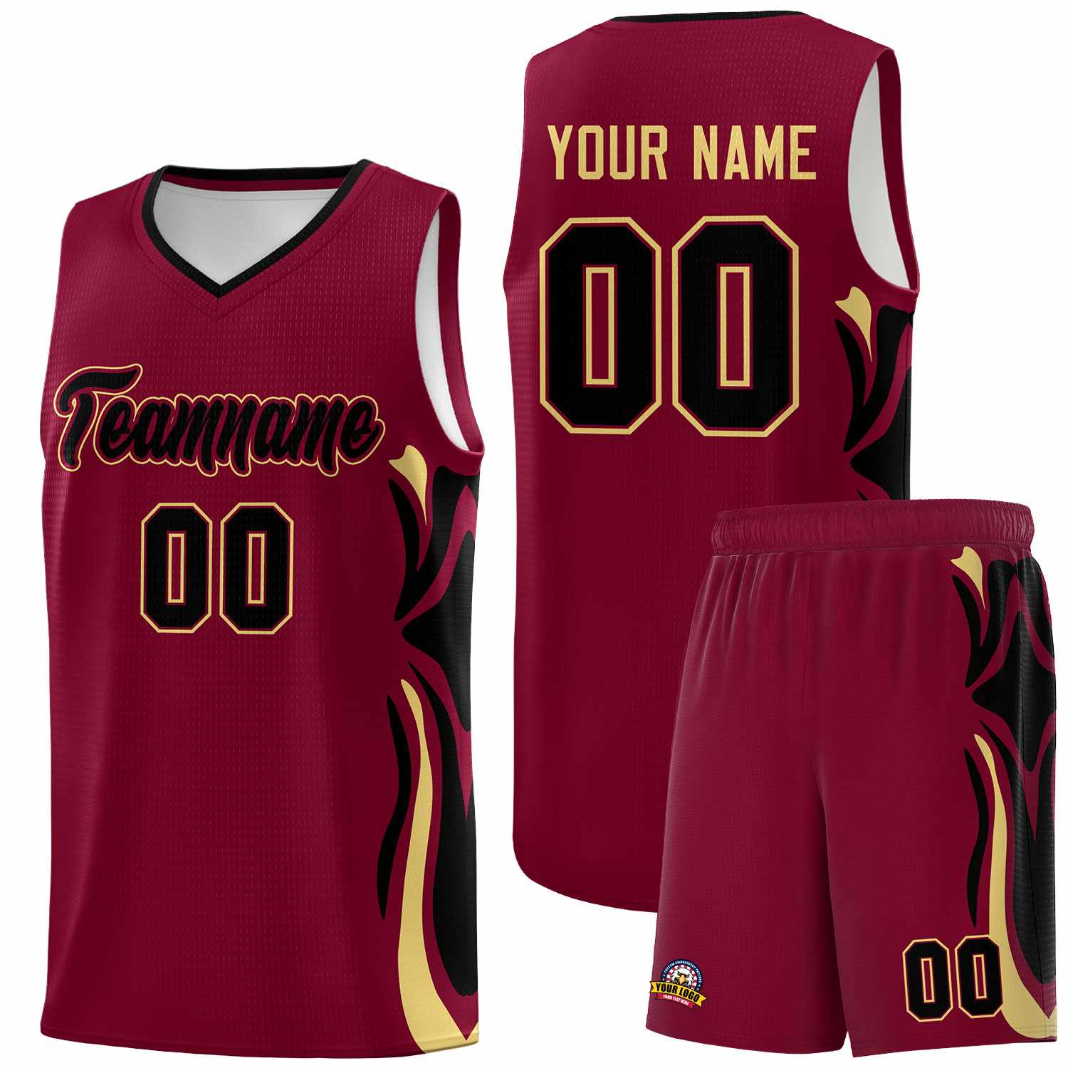 Custom Crimson Black-Khaki Graffiti Pattern Side Curve Pattern Sports Uniform Basketball Jersey Sets