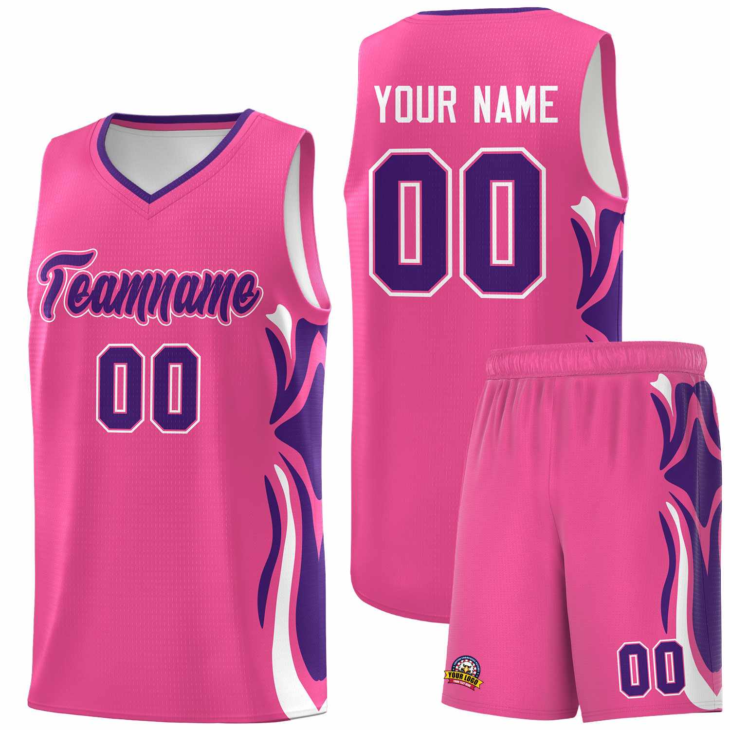 Custom Pink Purple-White Graffiti Pattern Side Curve Pattern Sports Uniform Basketball Jersey Sets
