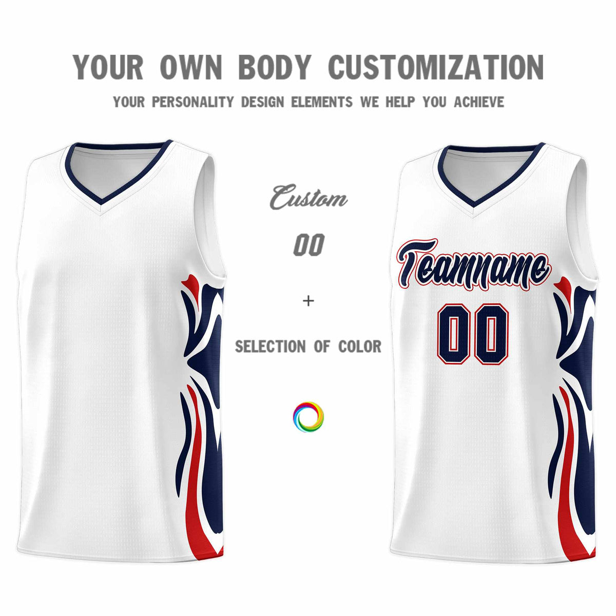 Custom White Navy-Red Graffiti Pattern Side Curve Pattern Sports Uniform Basketball Jersey Sets