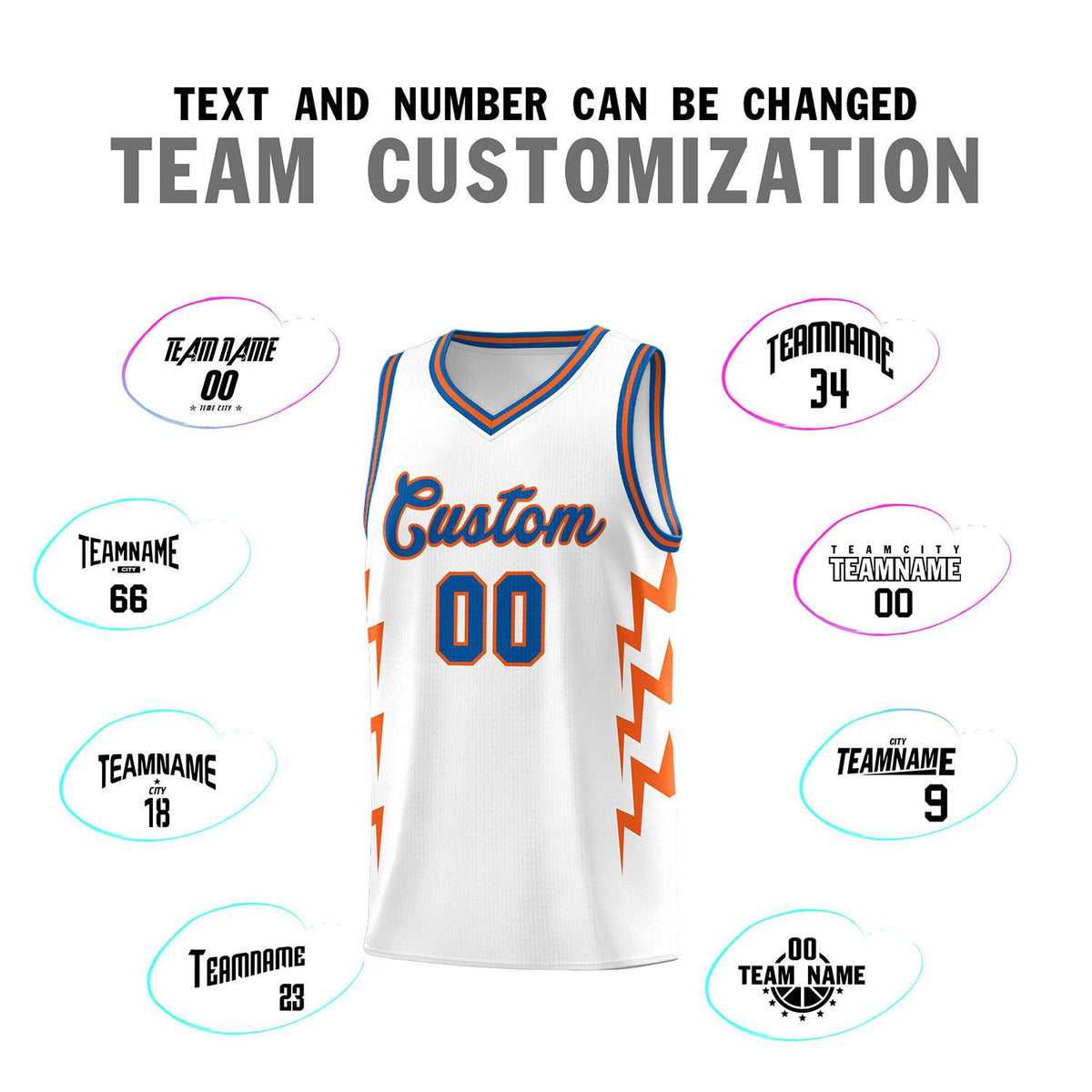Custom White Side Lightning Pattern Sports Uniform Basketball Jersey