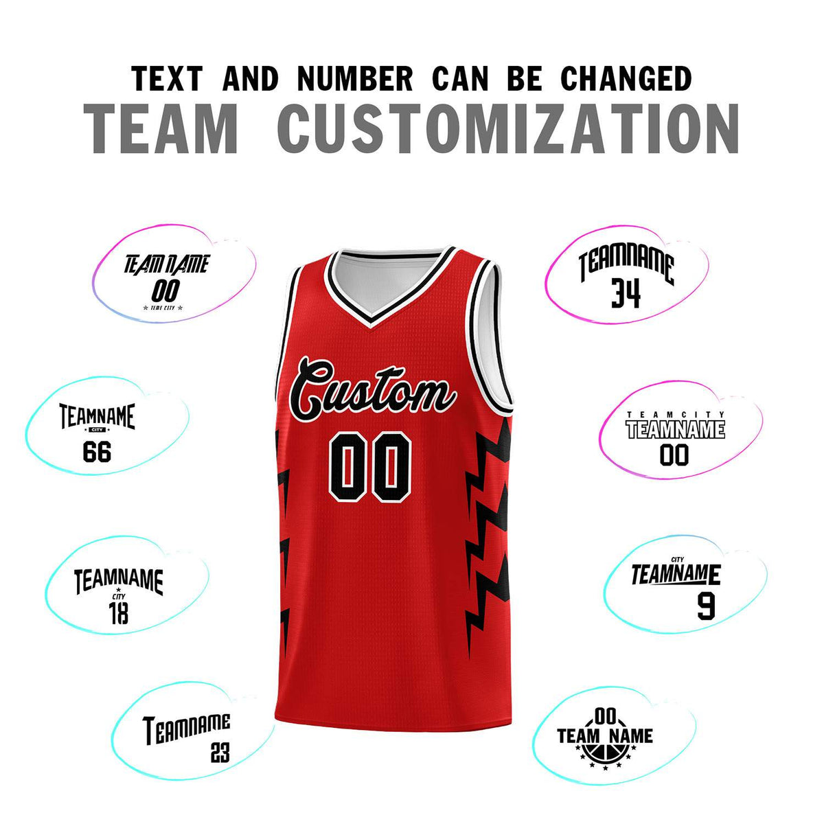 Custom Red Side Lightning Pattern Sports Uniform Basketball Jersey