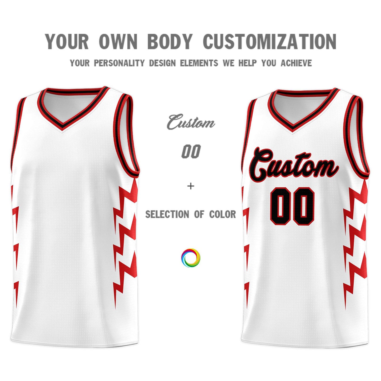 Custom White Side Lightning Pattern Sports Uniform Basketball Jersey